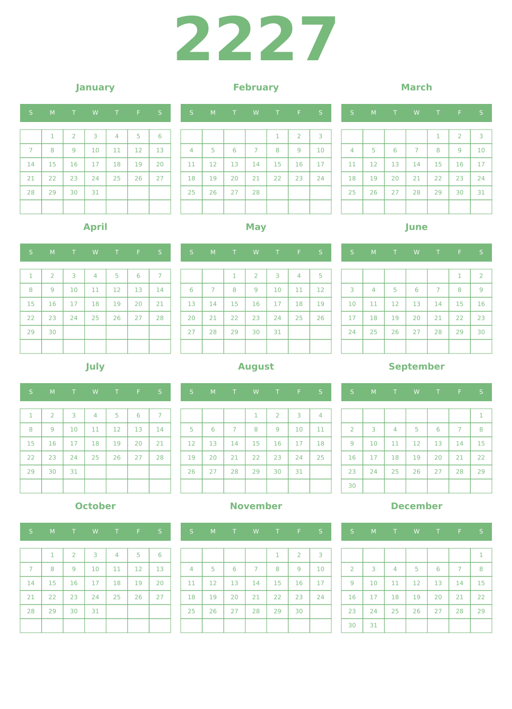 Printable 2227 Year Calendars celadon
