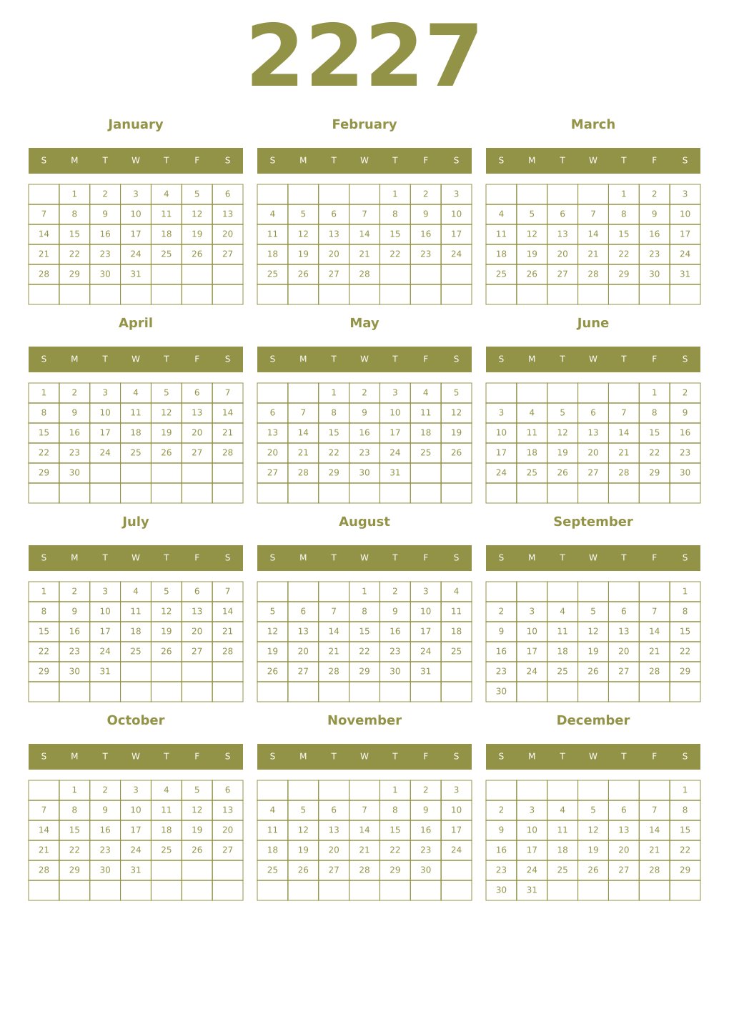 Printable 2227 Year Calendars eburnean