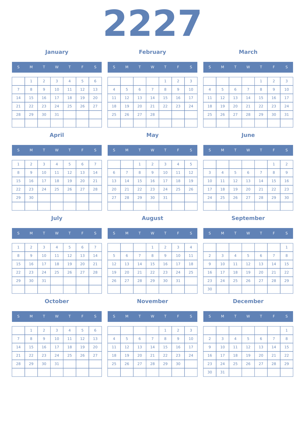 Printable 2227 Year Calendars glaucous