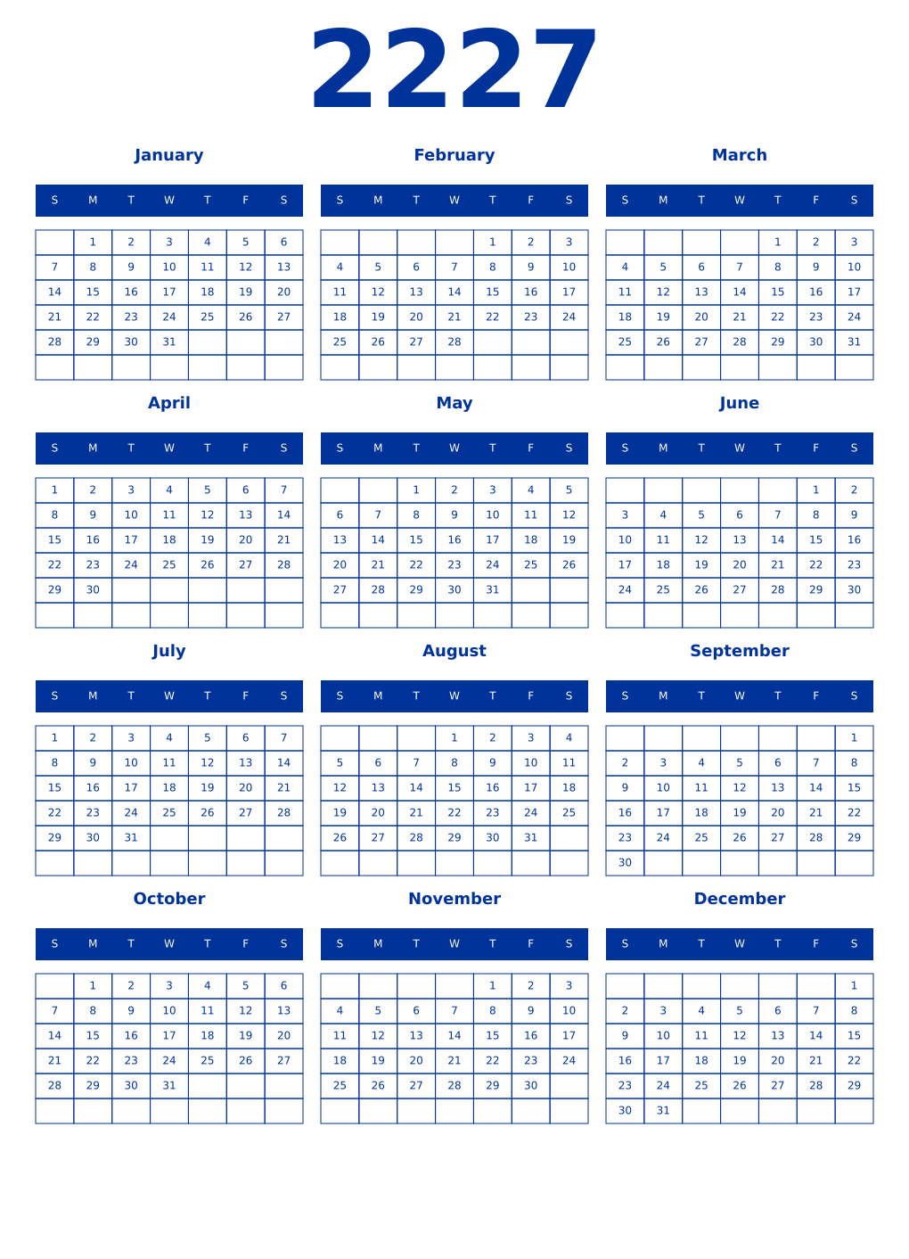 Printable 2227 Year Calendars smalt