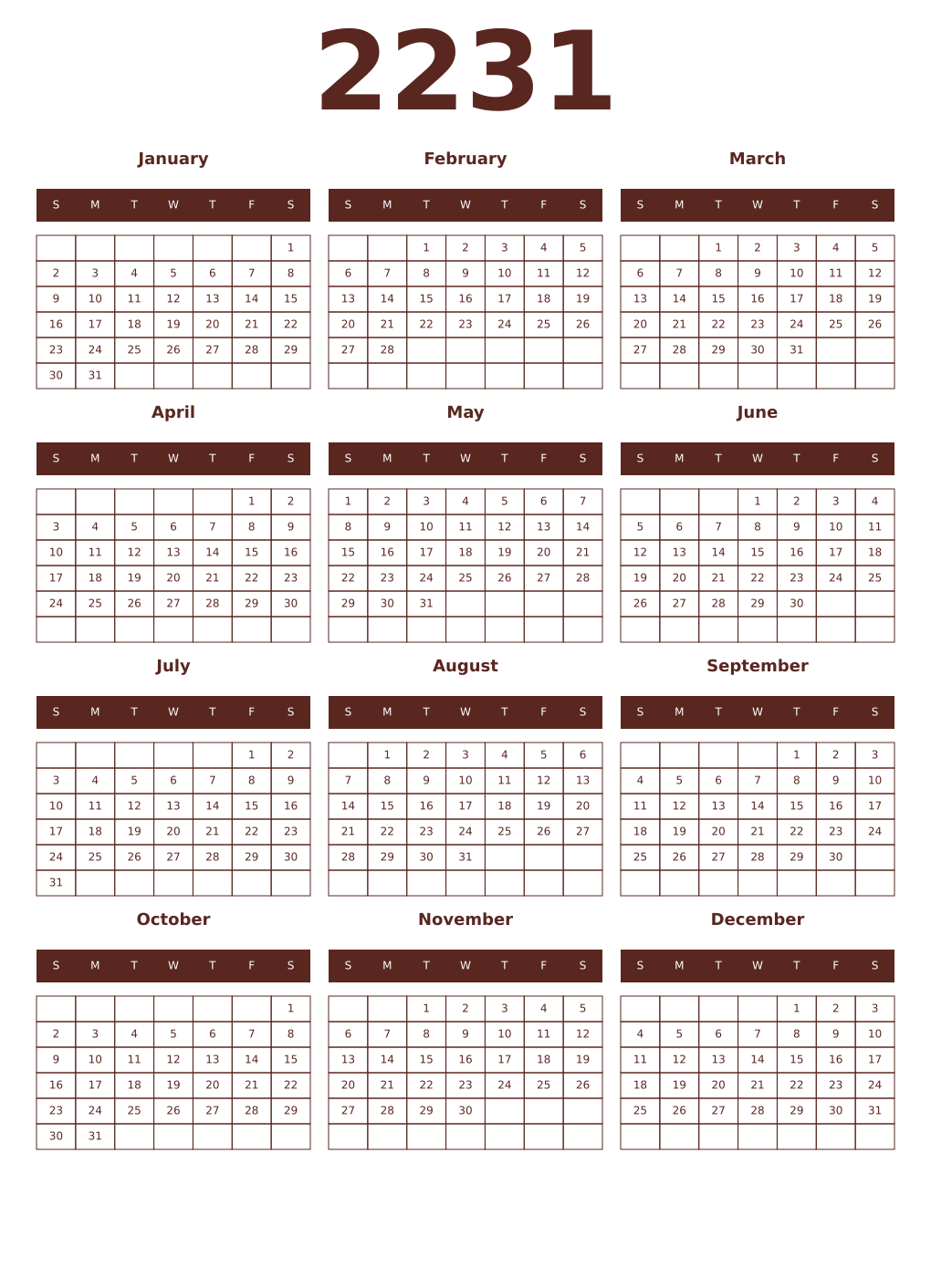 Printable 2231 Year Calendars mortuum