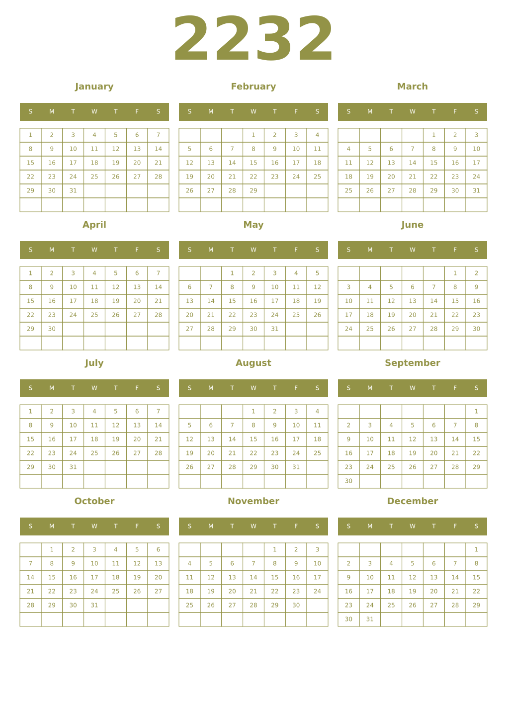 Printable 2232 Year Calendars eburnean