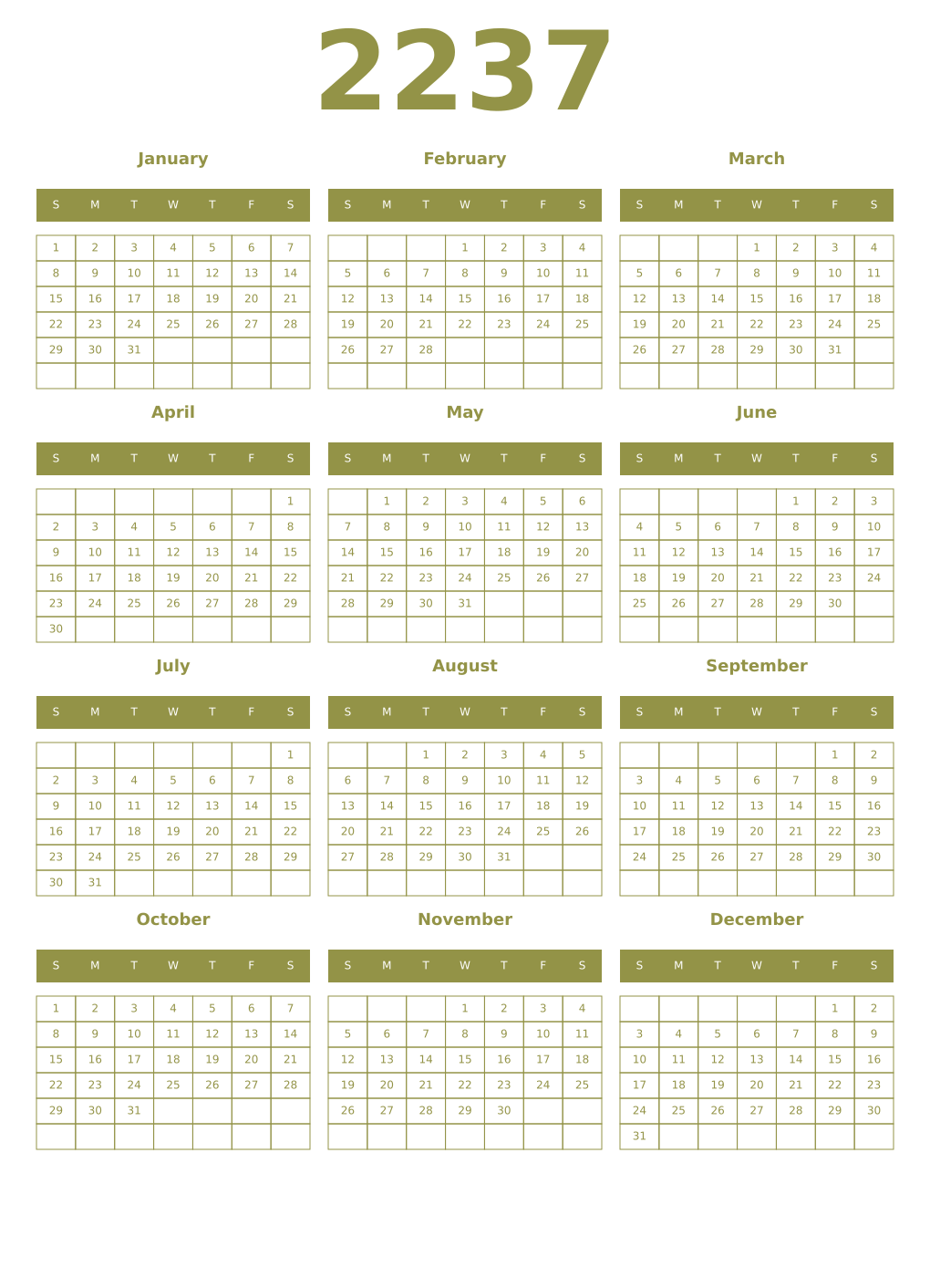 Printable 2237 Year Calendars eburnean