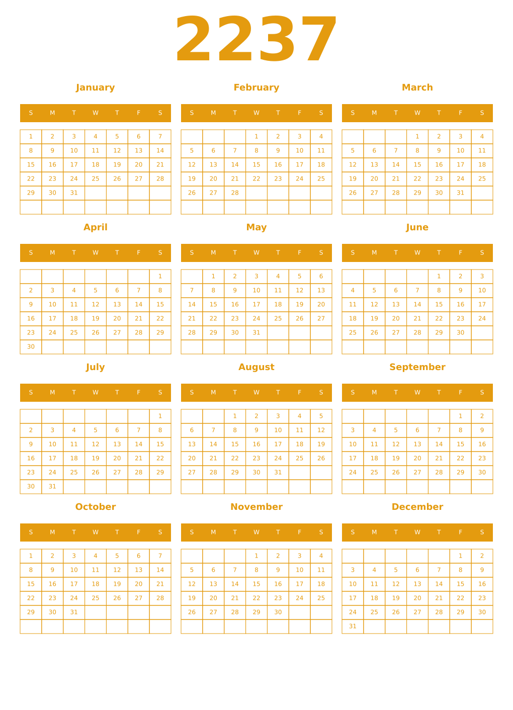 Printable 2237 Year Calendars gamboge