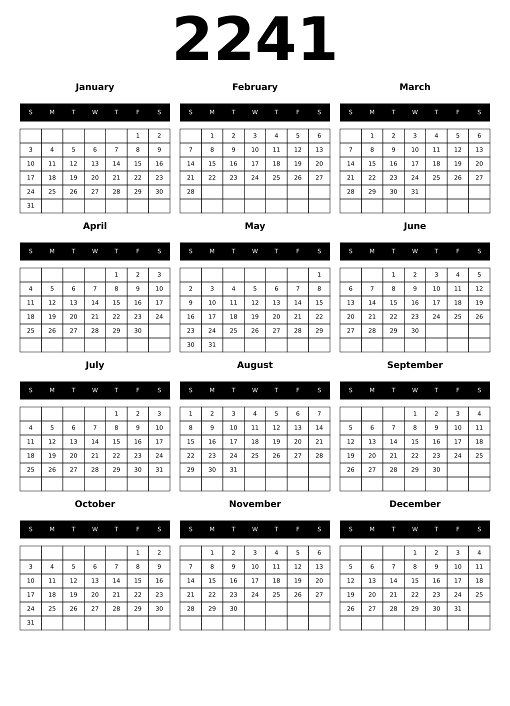 Printable 2241 Calendars