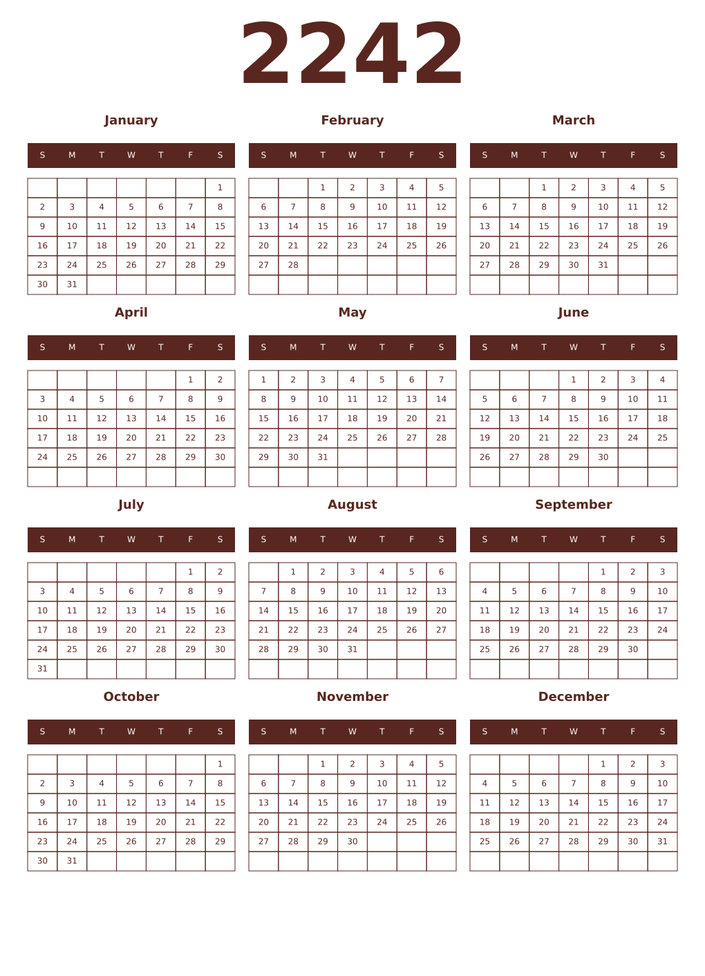 Printable 2242 Year Calendars mortuum