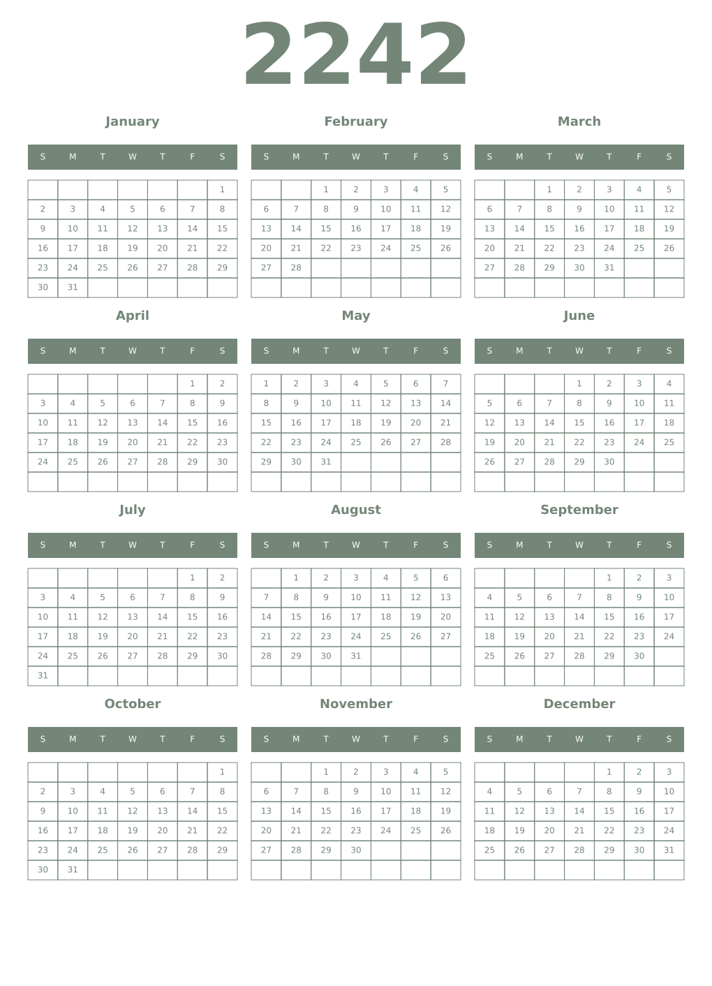 Printable 2242 Year Calendars xanadu