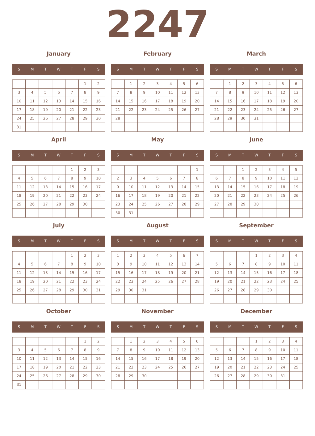 Printable 2247 Year Calendars coffe