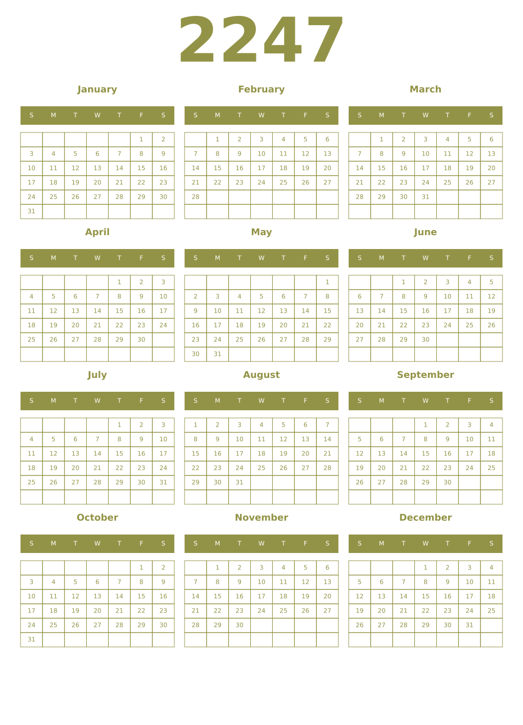 Printable 2247 Year Calendars eburnean