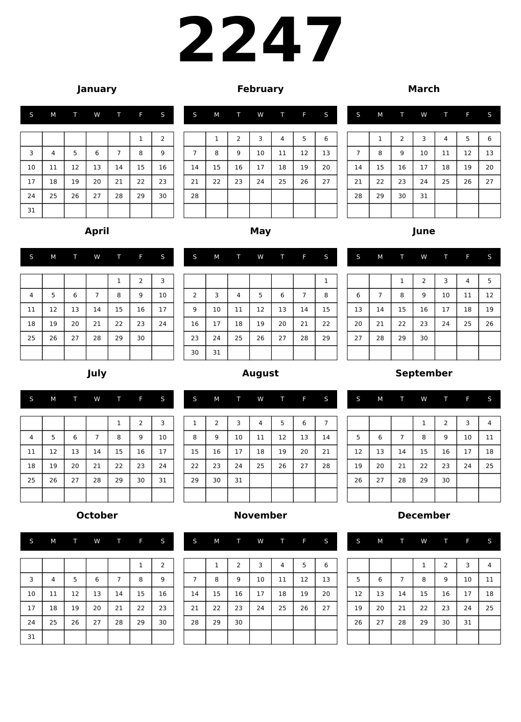 Printable 2247 Calendars