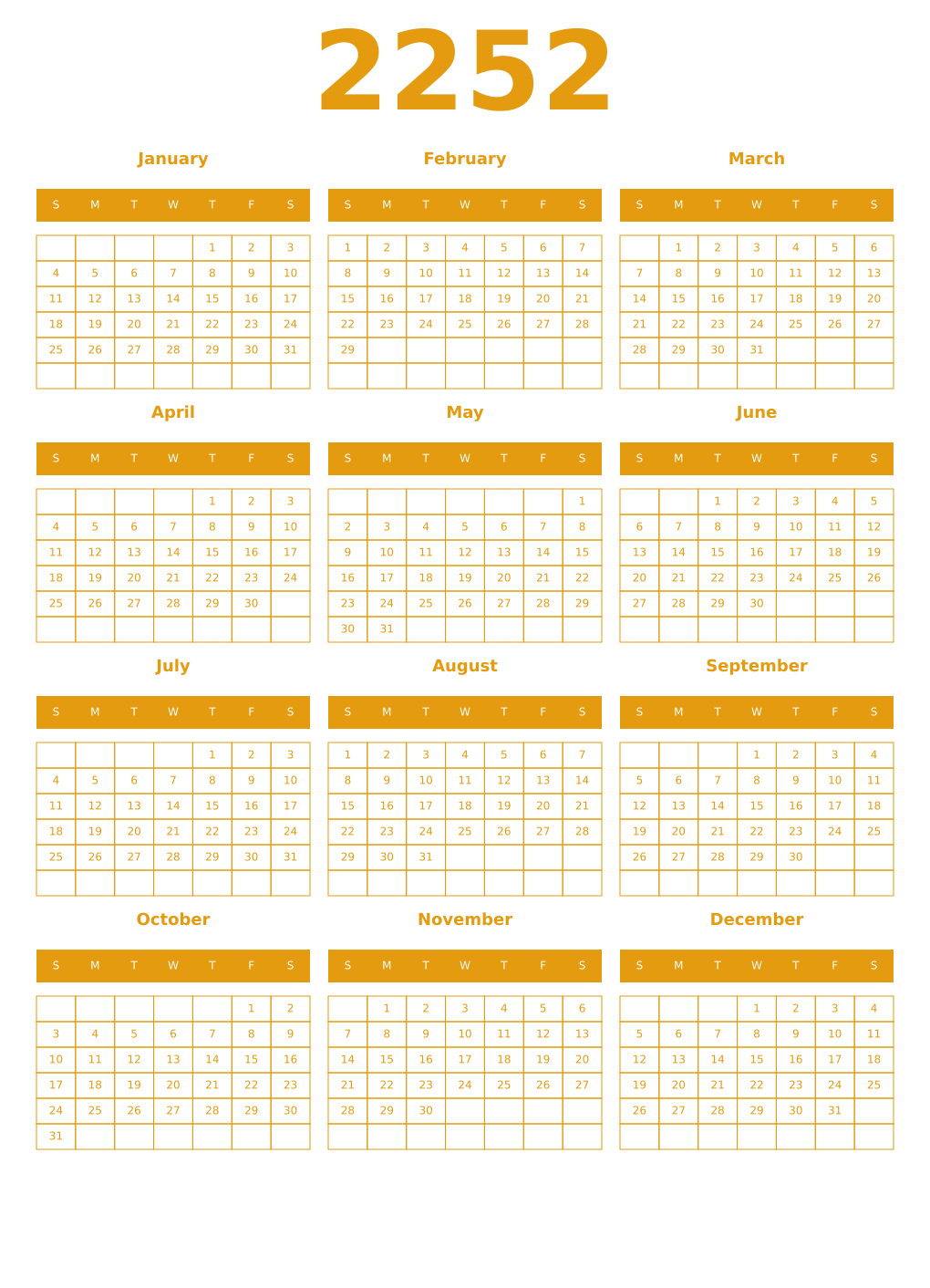 Printable 2252 Year Calendars gamboge