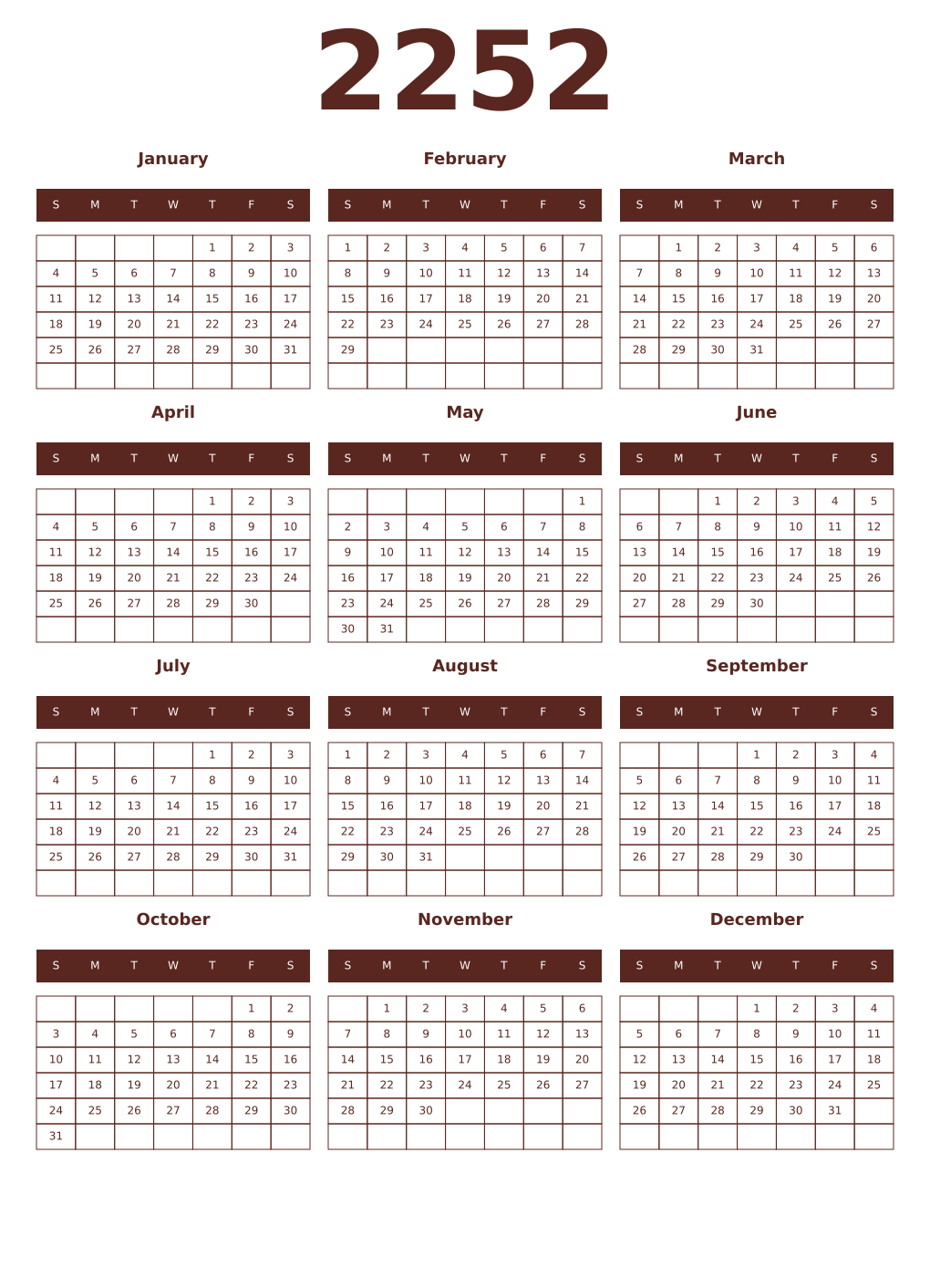 Printable 2252 Year Calendars mortuum