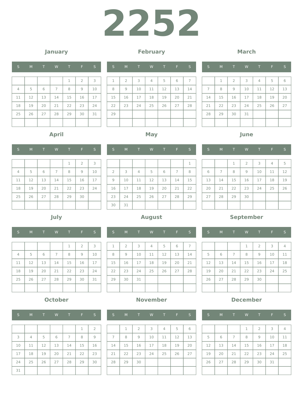 Printable 2252 Year Calendars xanadu