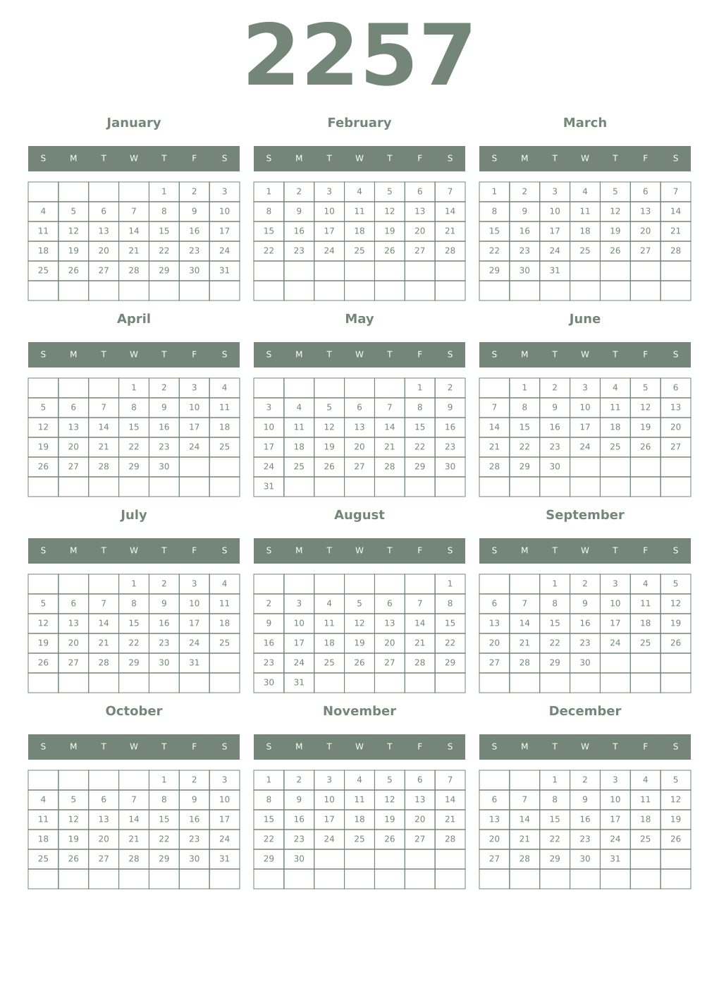 Printable 2257 Year Calendars xanadu