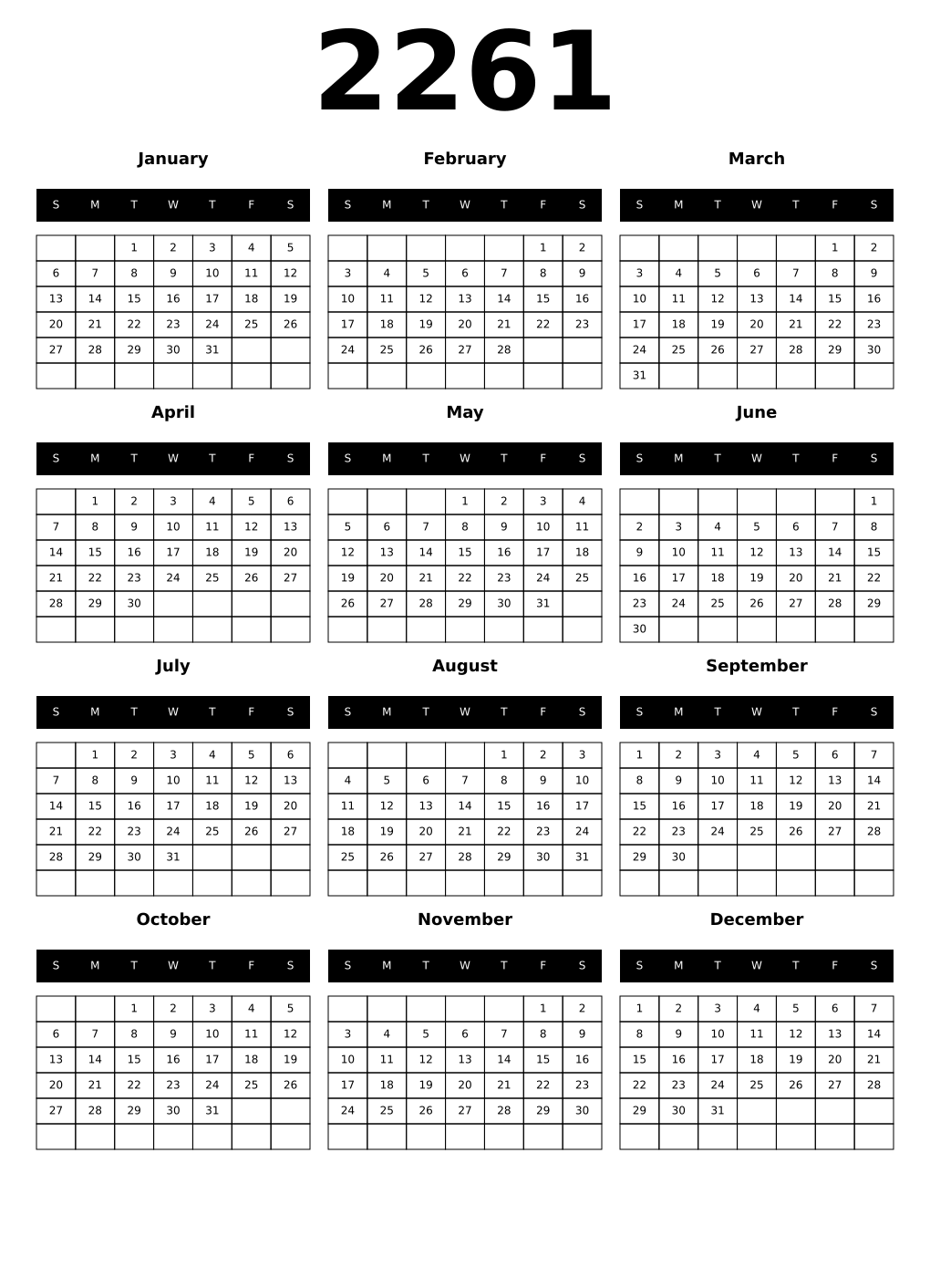 Printable 2261 Calendars