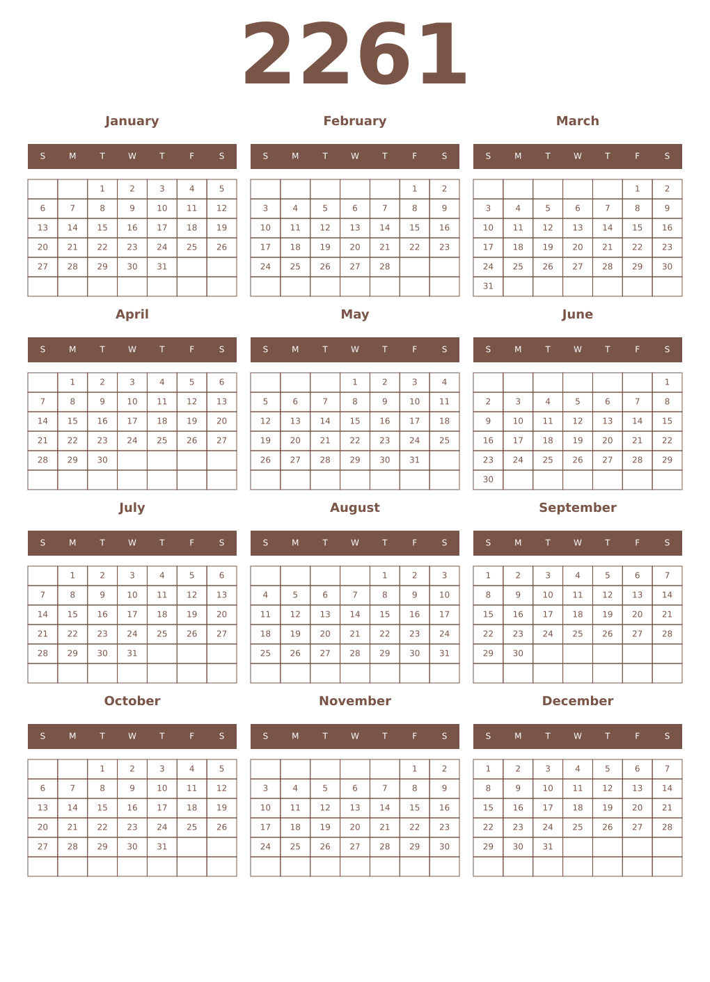 Printable 2261 Year Calendars coffe