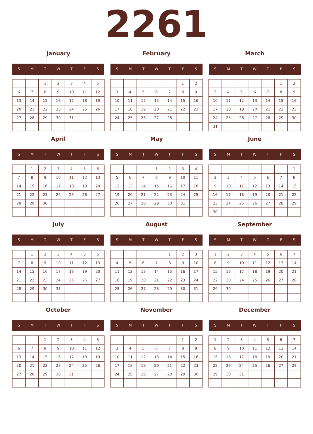 Printable 2261 Year Calendars mortuum