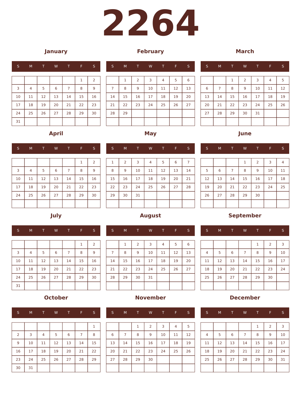 Printable 2264 Year Calendars mortuum