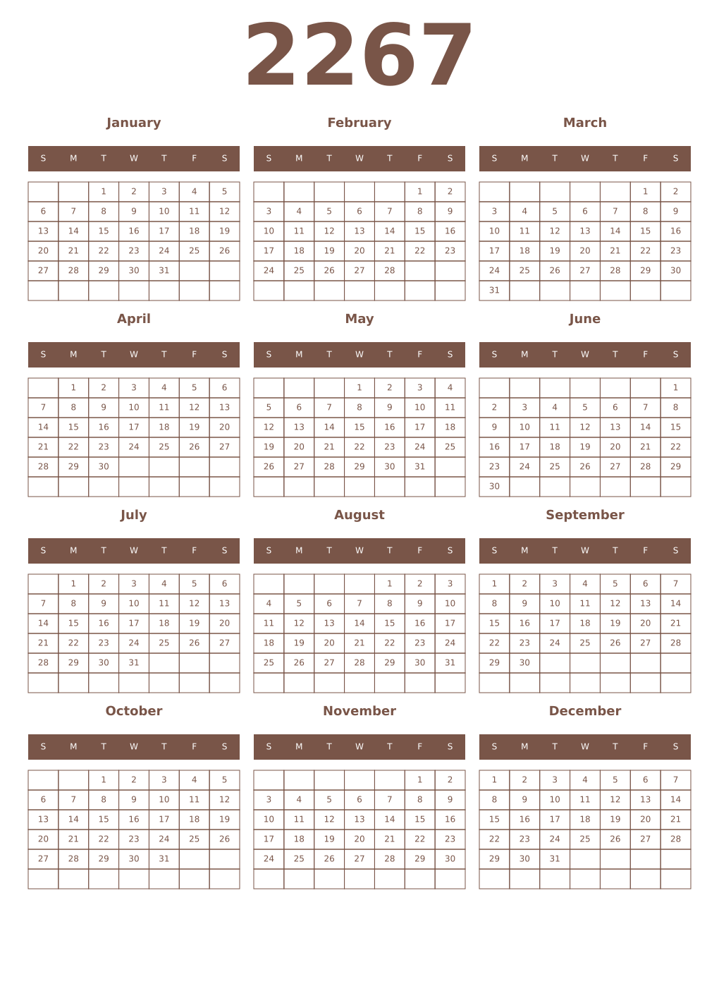 Printable 2267 Year Calendars coffe