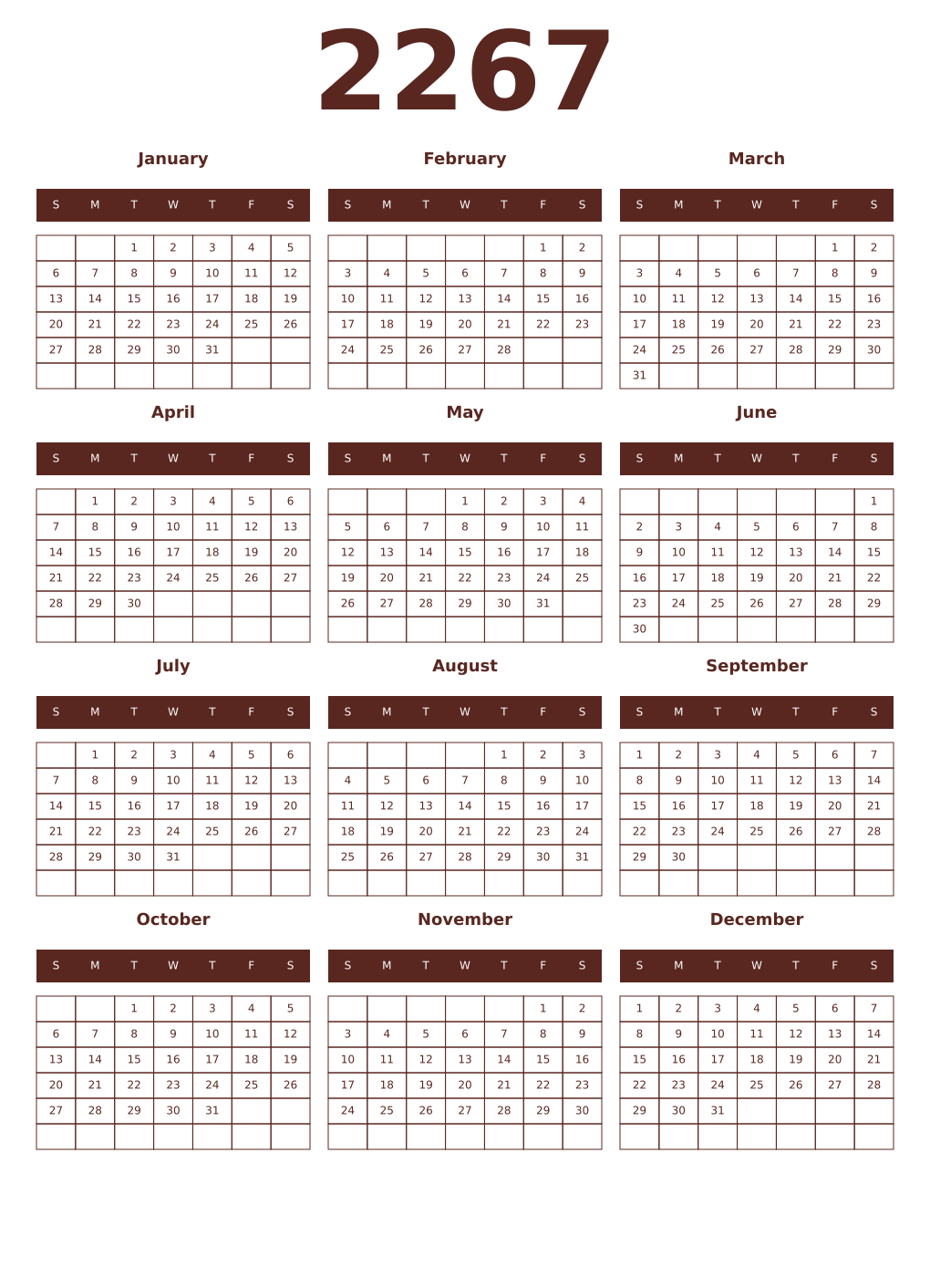 Printable 2267 Year Calendars mortuum