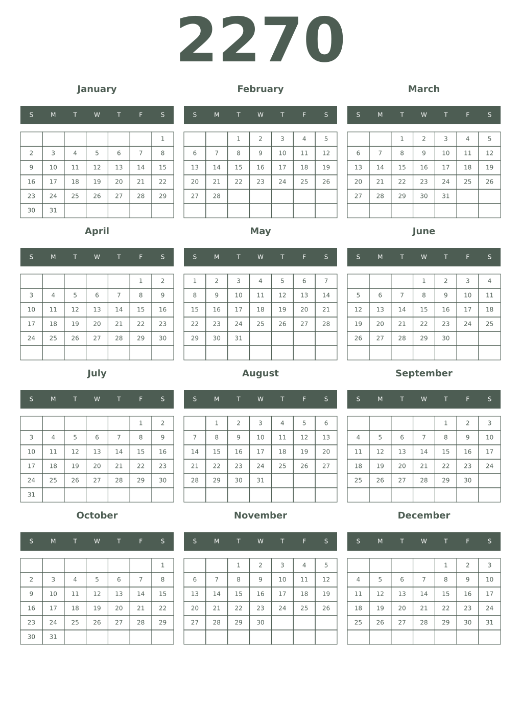 Printable 2270 Year Calendars feldgrau