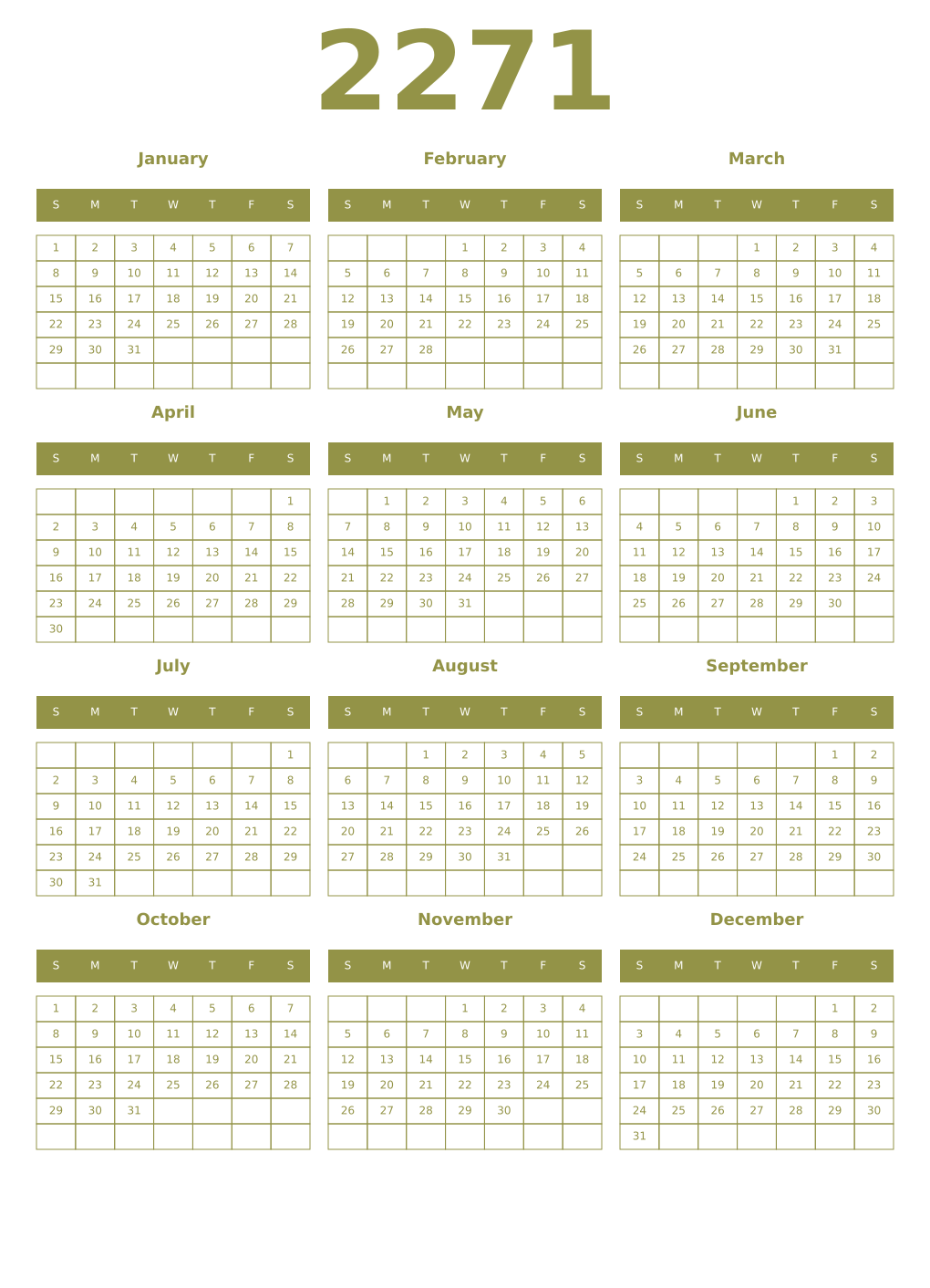 Printable 2271 Year Calendars eburnean