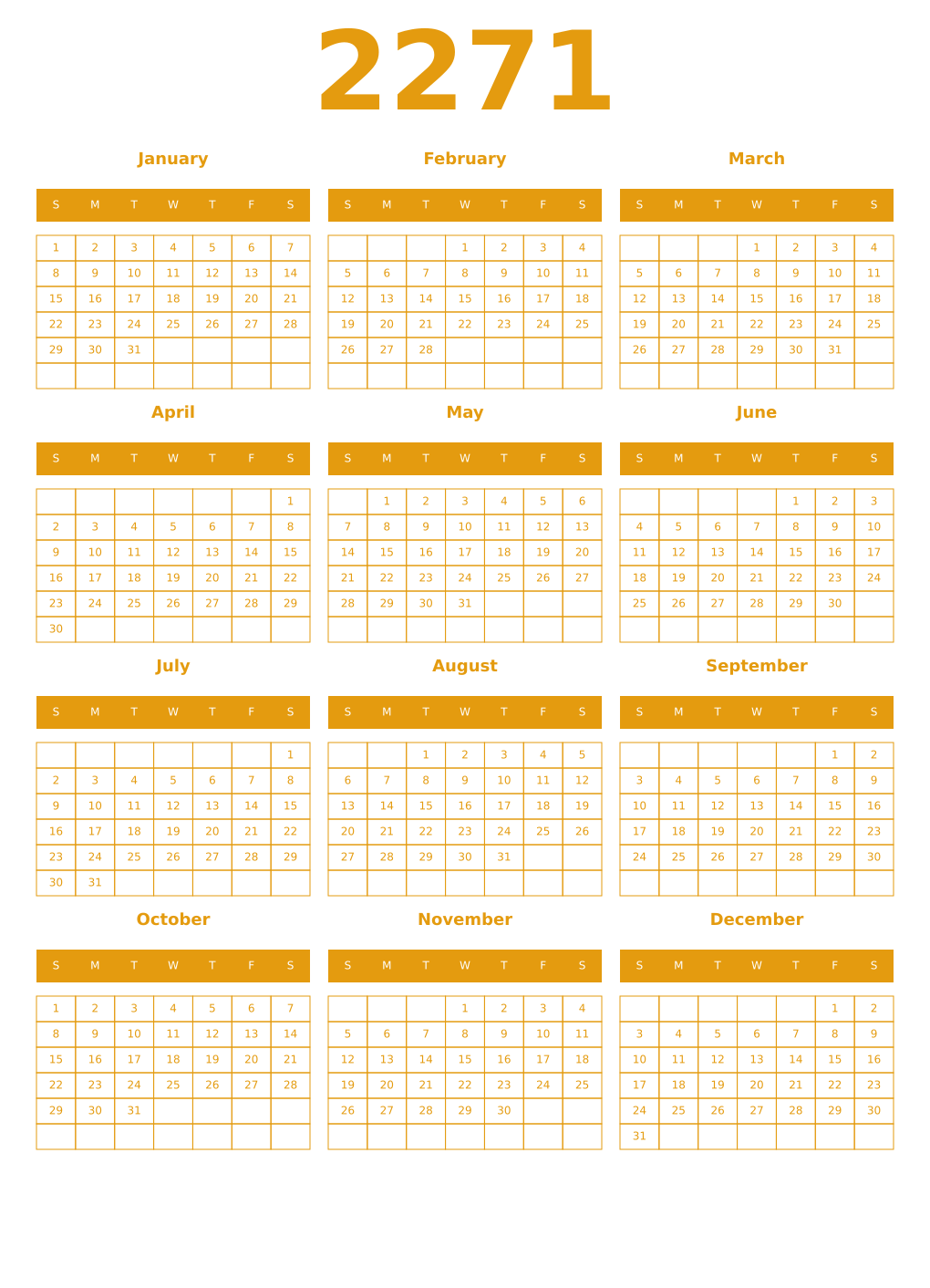 Printable 2271 Year Calendars gamboge