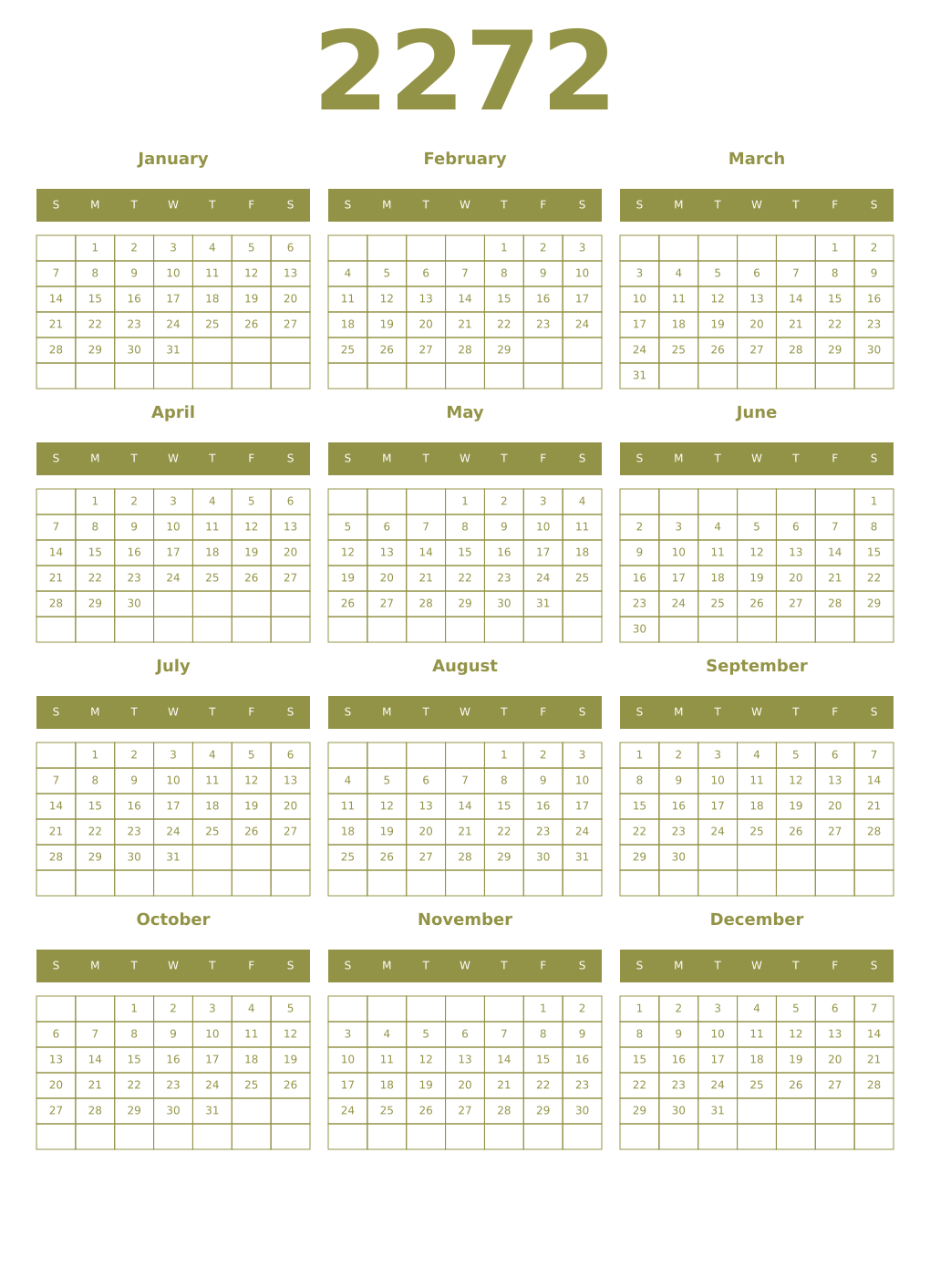 Printable 2272 Year Calendars eburnean