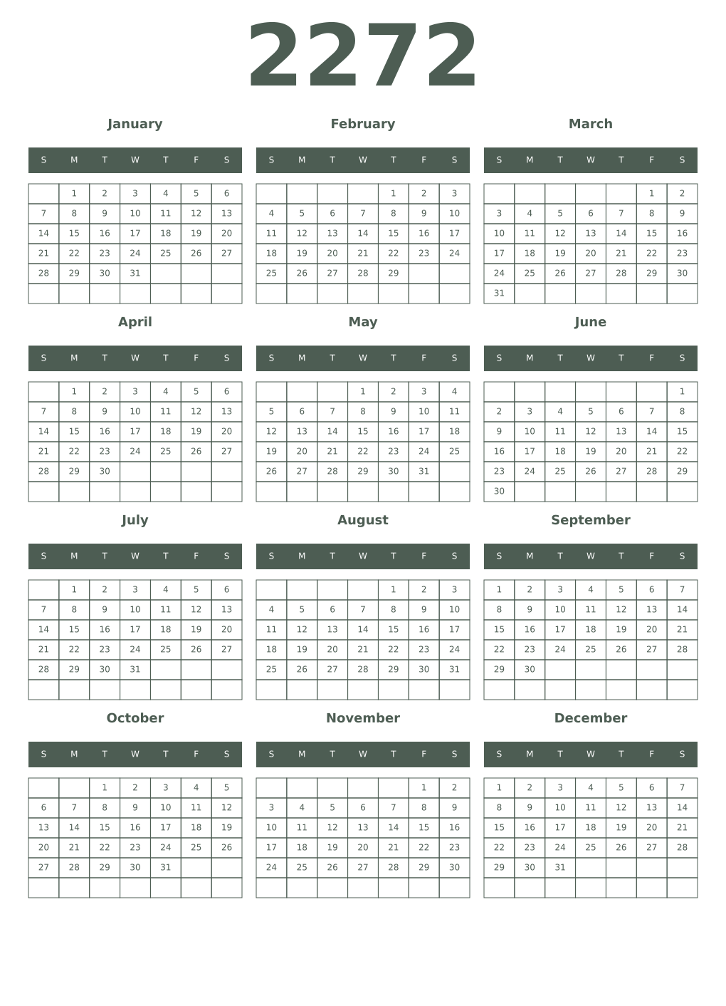 Printable 2272 Year Calendars feldgrau