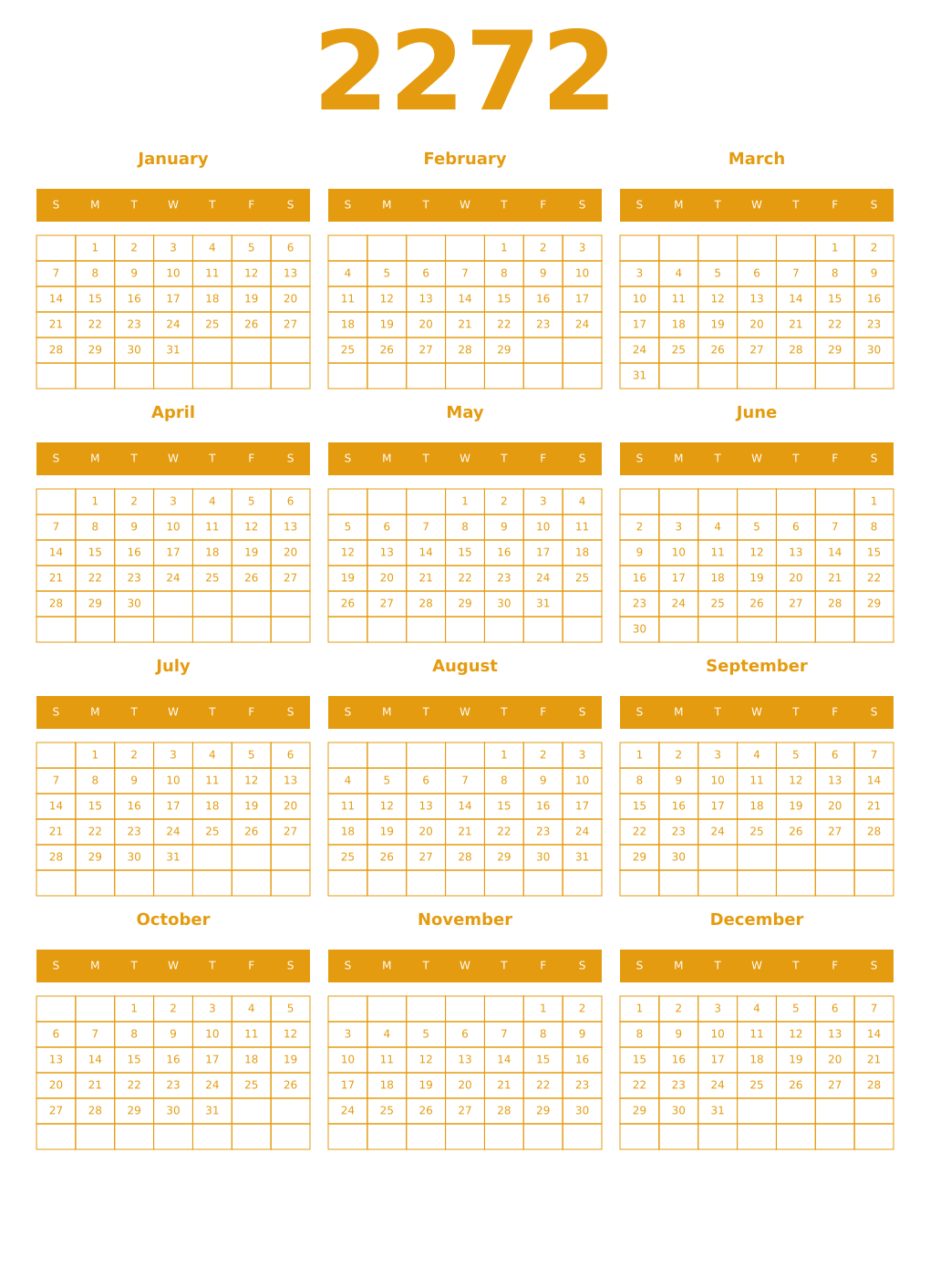 Printable 2272 Year Calendars gamboge