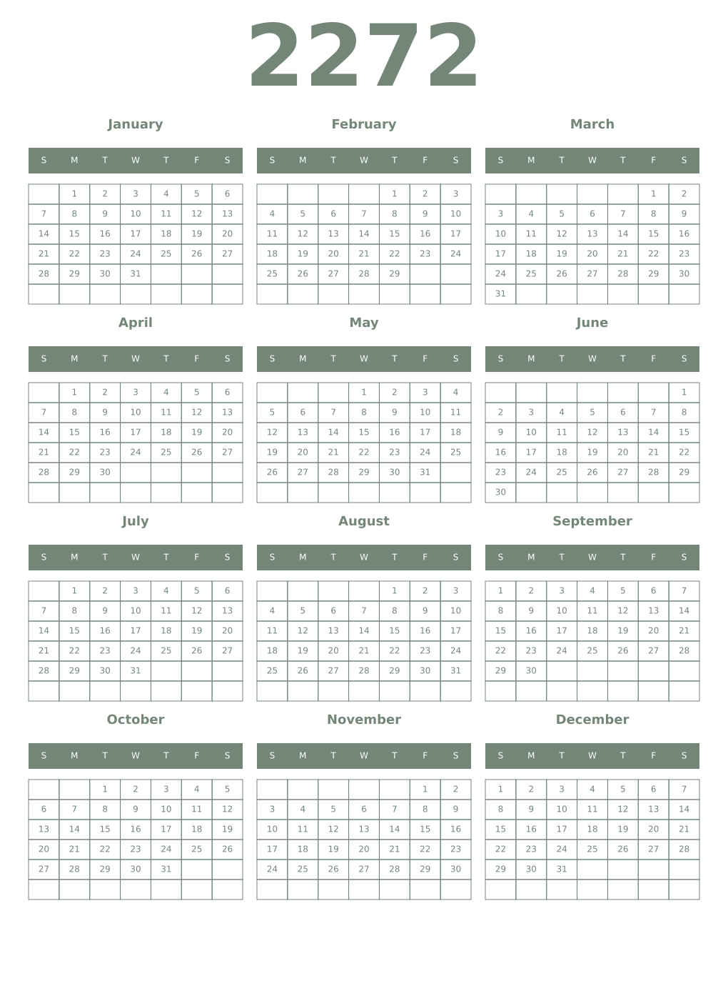 Printable 2272 Year Calendars xanadu