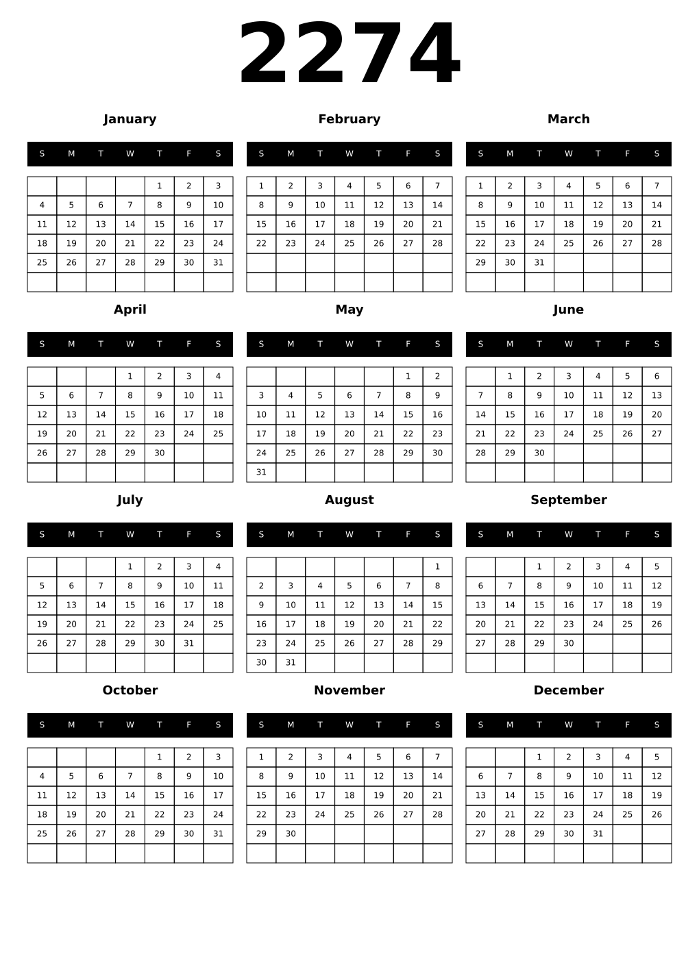 Printable 2274 Calendars