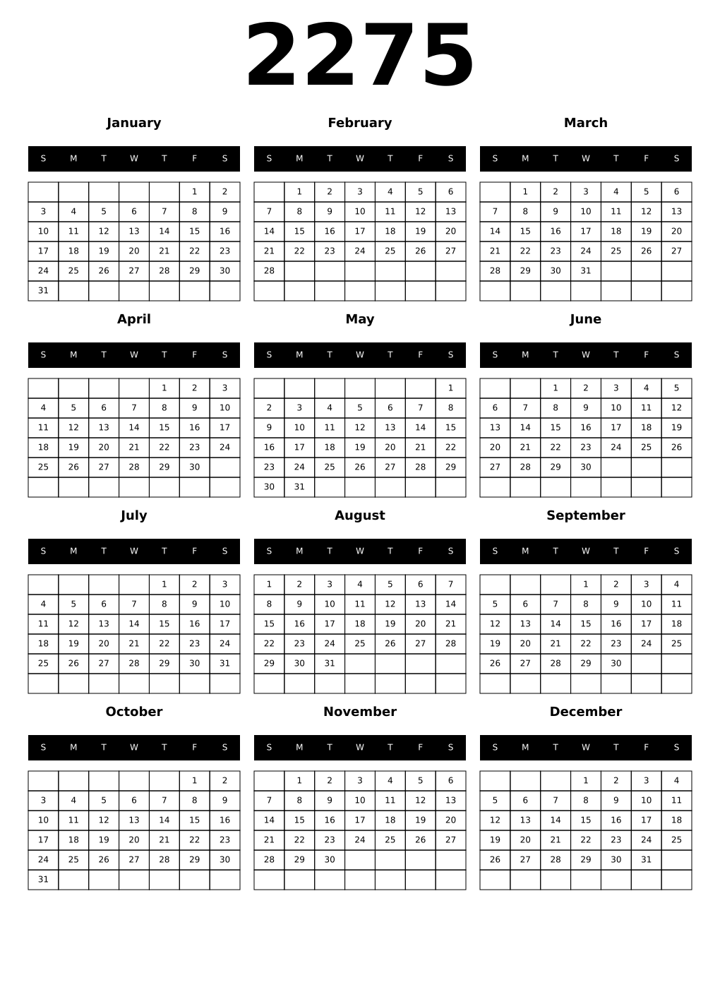Printable 2275 Calendars