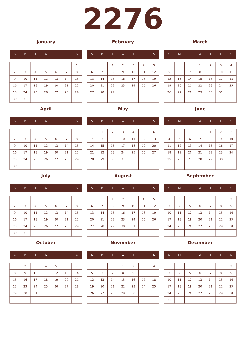 Printable 2276 Year Calendars mortuum