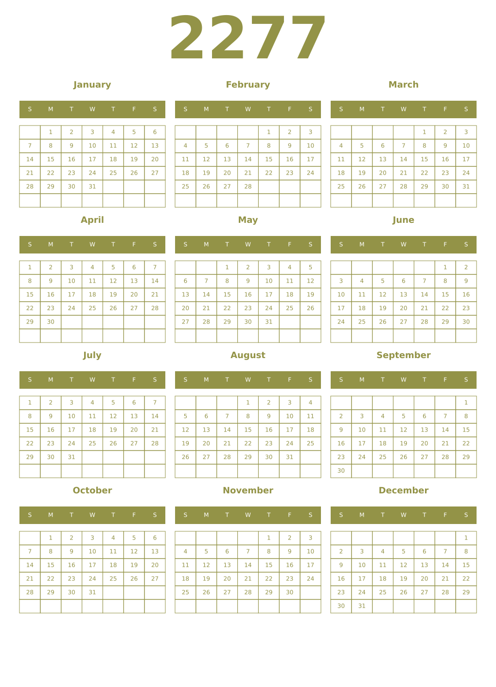 Printable 2277 Year Calendars eburnean