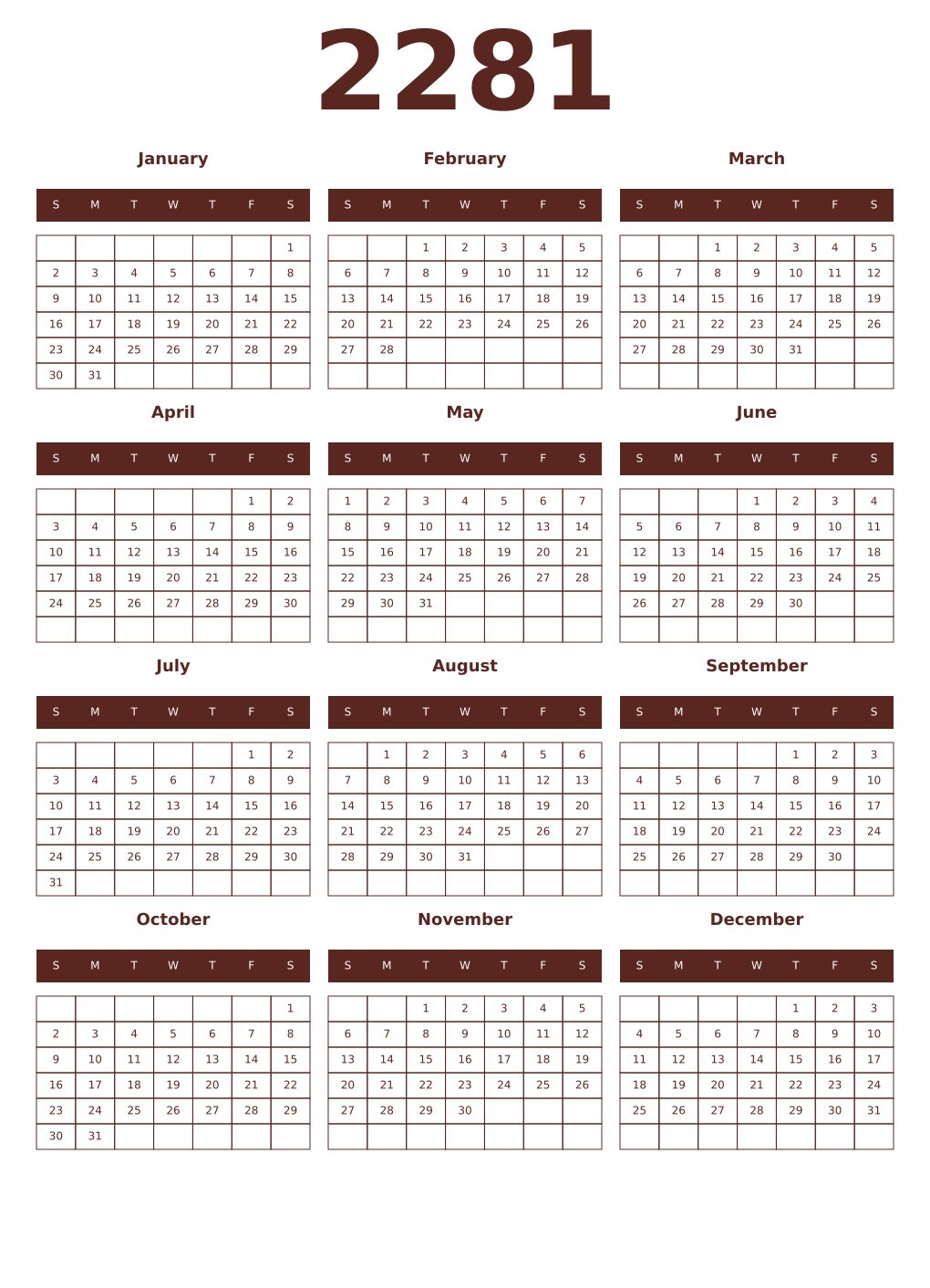 Printable 2281 Year Calendars mortuum