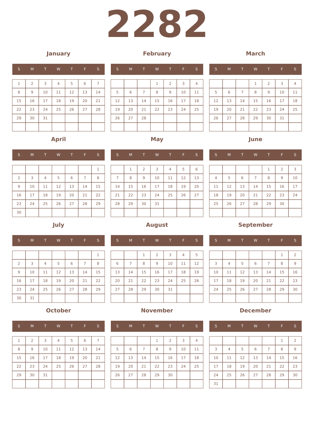 Printable 2282 Year Calendars coffe