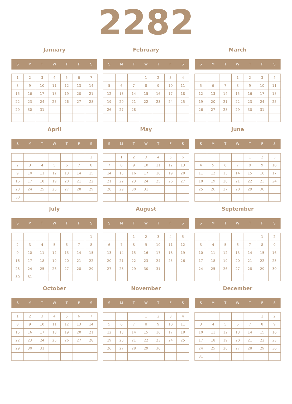 Printable 2282 Year Calendars isabelline