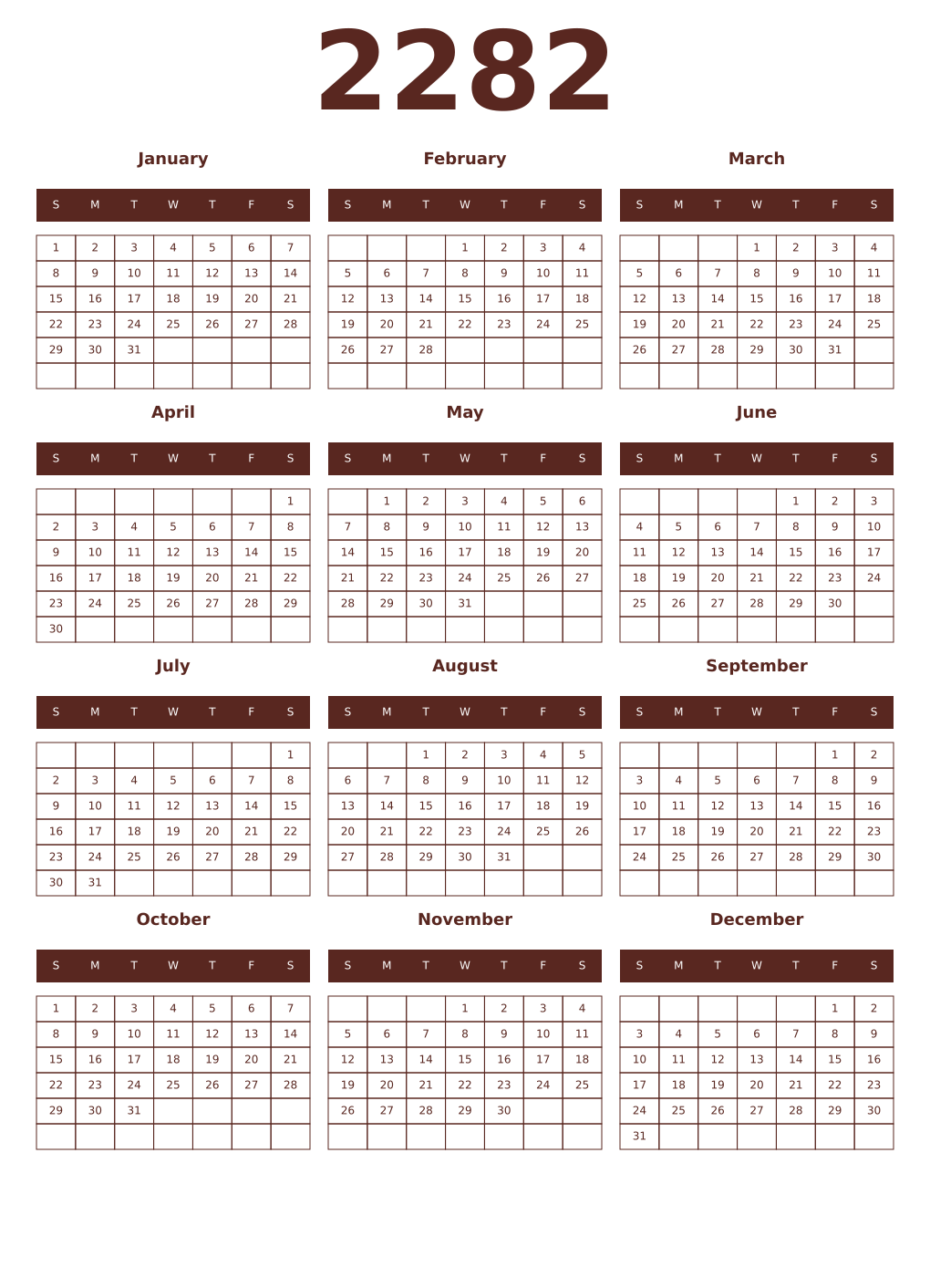 Printable 2282 Year Calendars mortuum