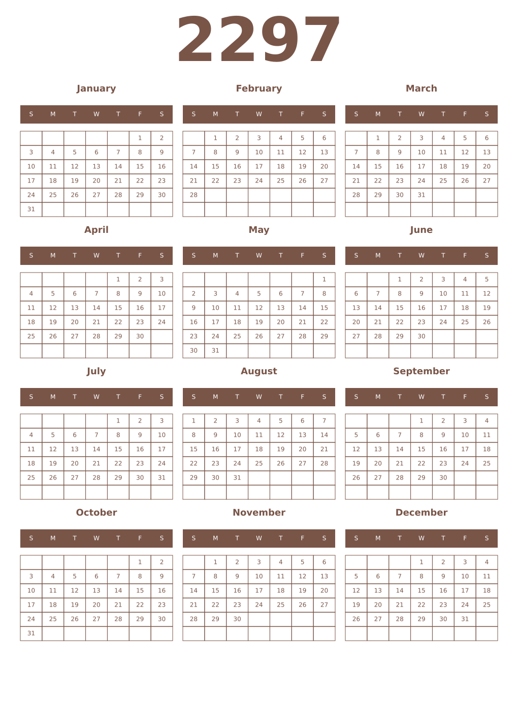 Printable 2297 Year Calendars coffe