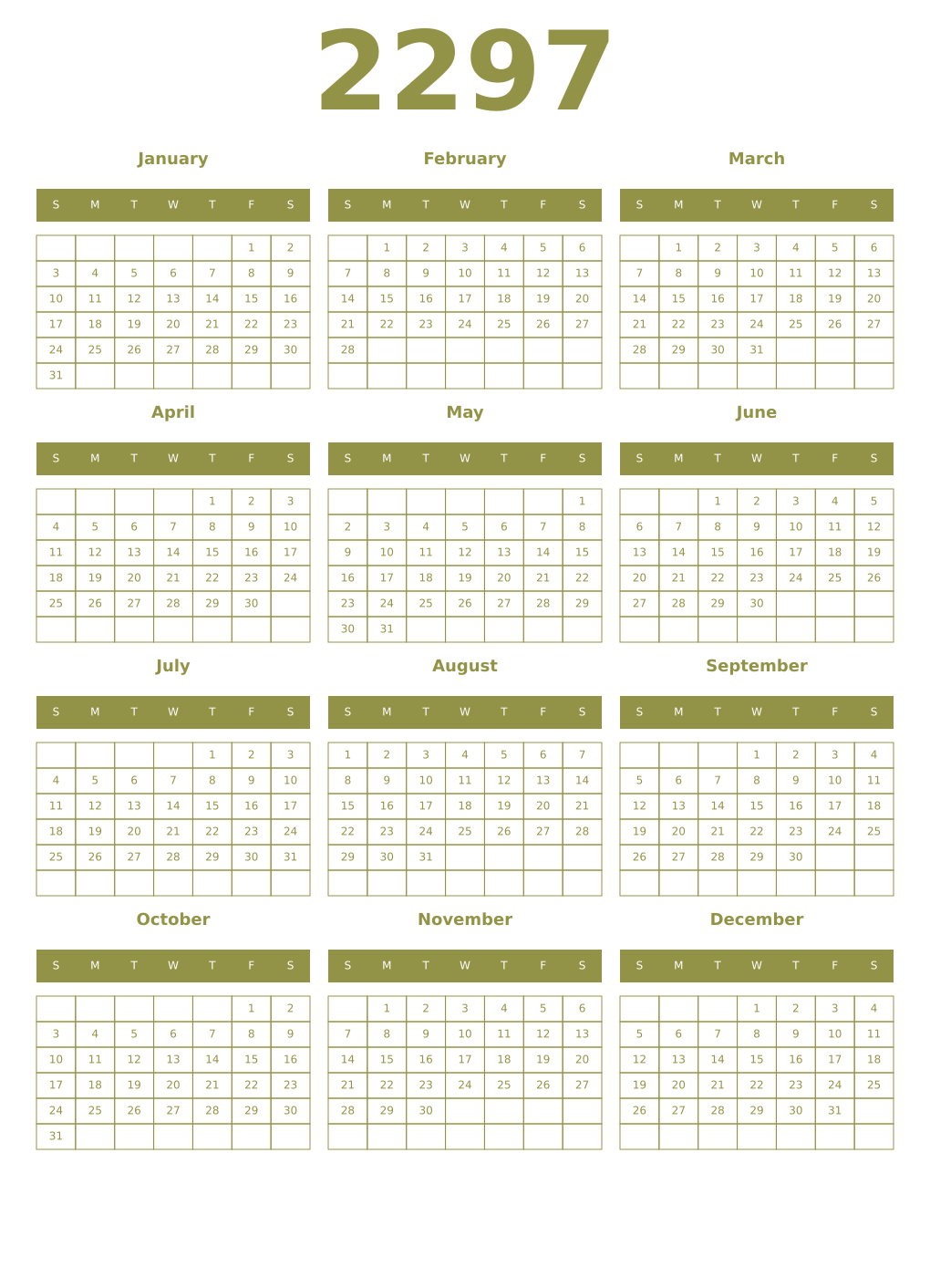 Printable 2297 Year Calendars eburnean