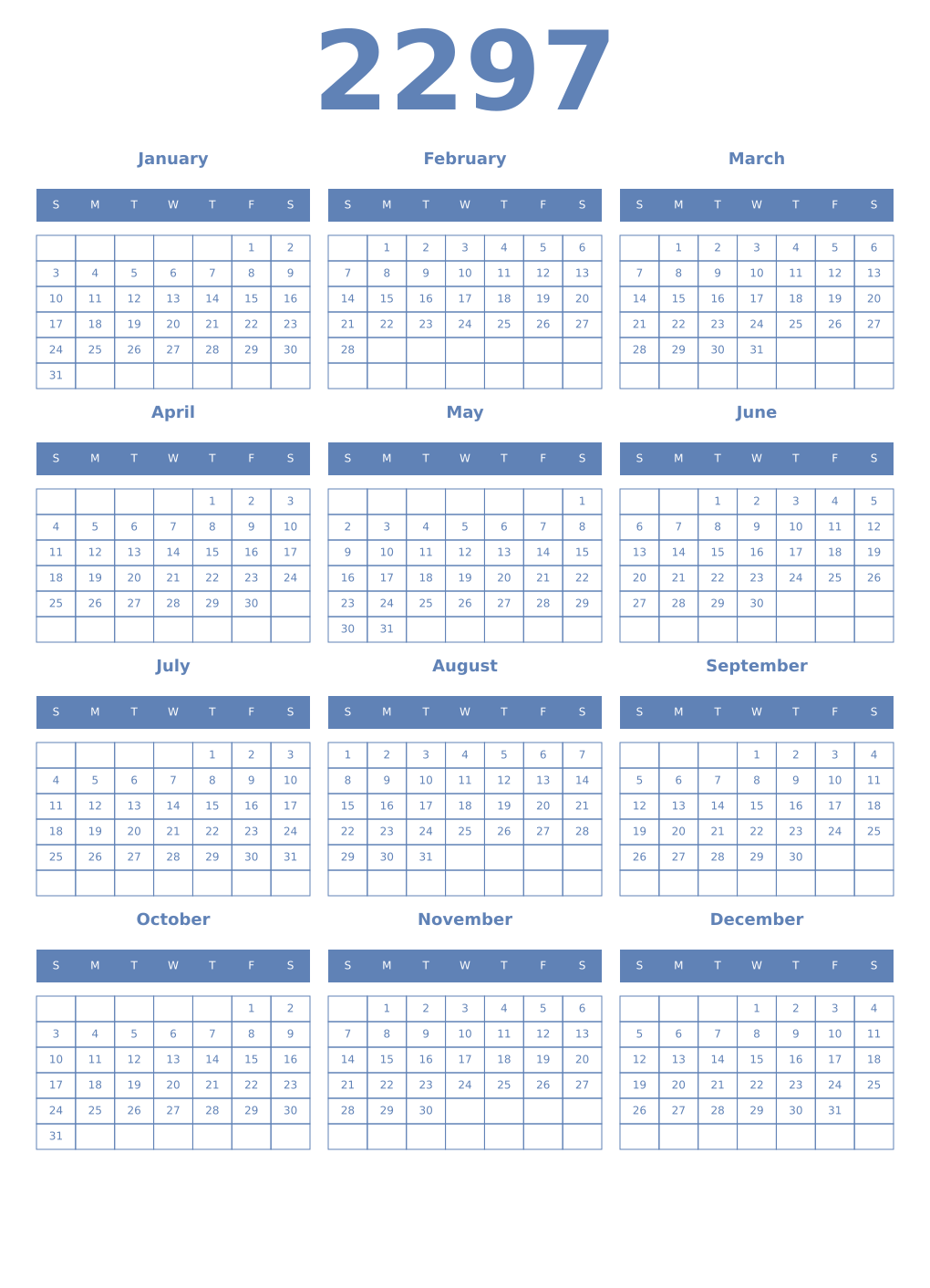 Printable 2297 Year Calendars glaucous