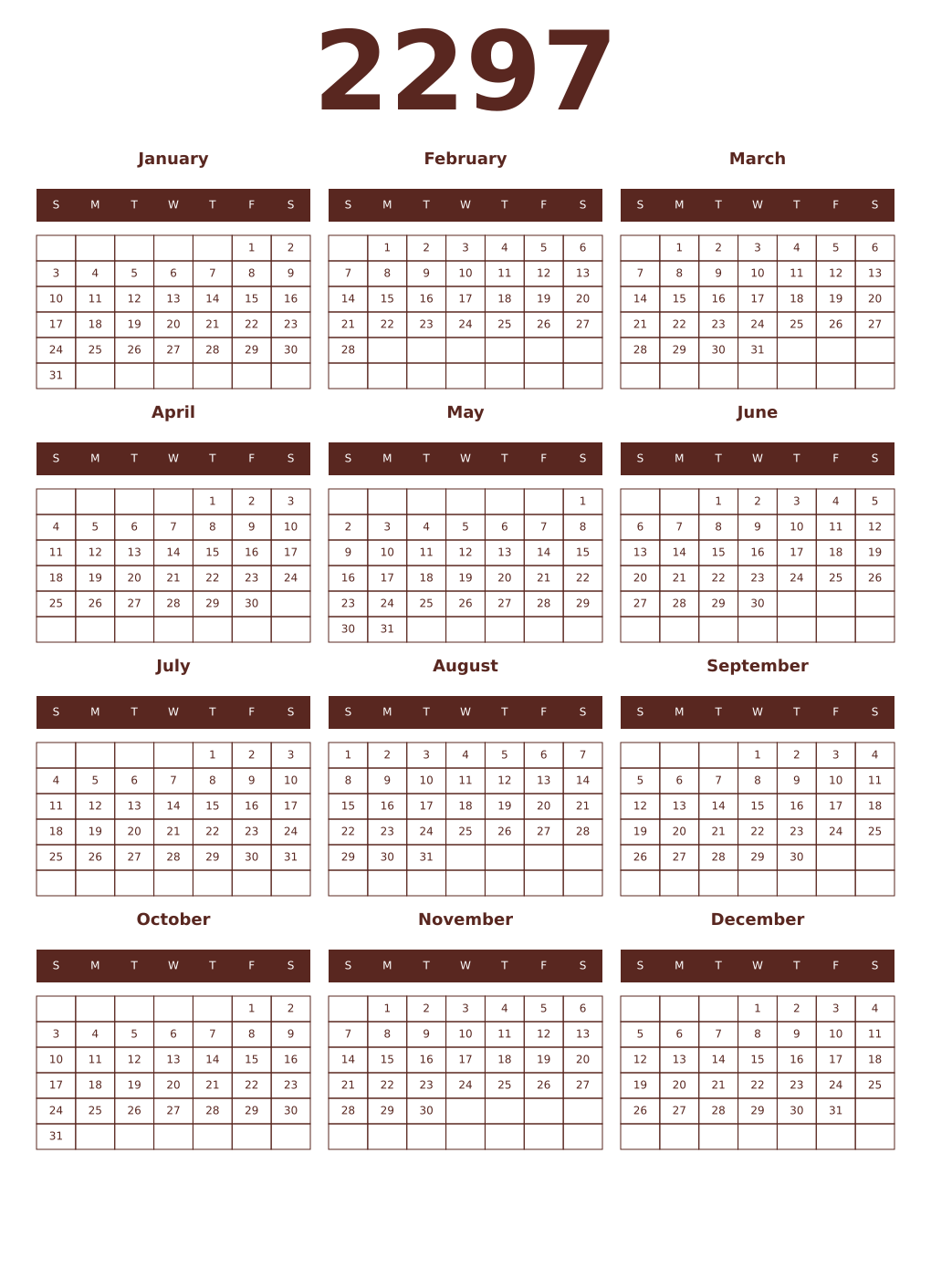 Printable 2297 Year Calendars mortuum