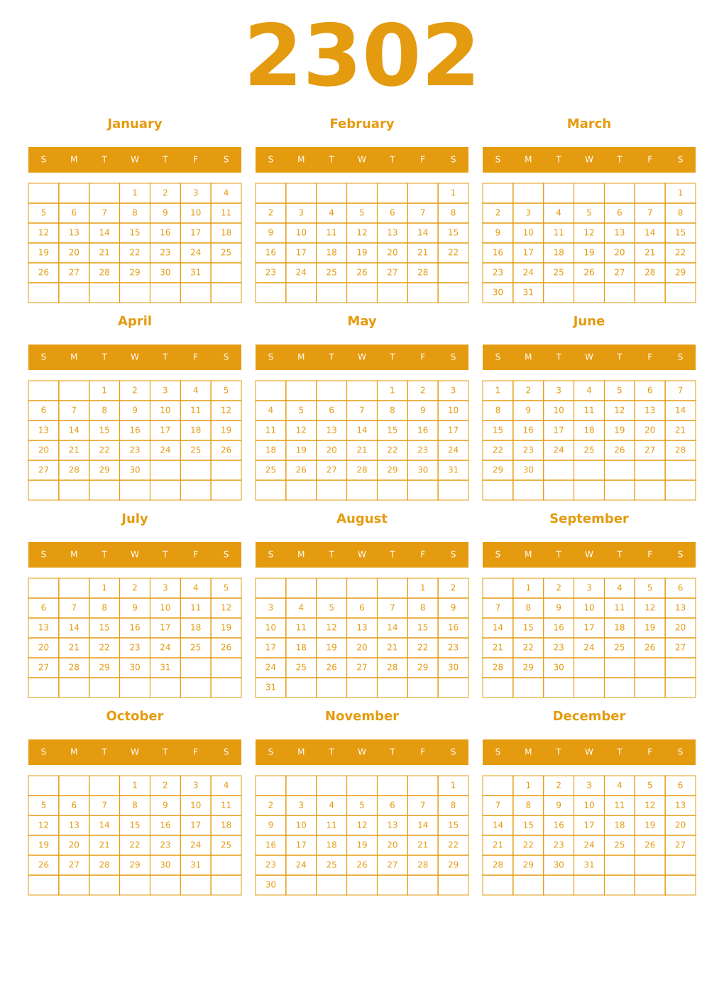 Printable 2302 Year Calendars gamboge