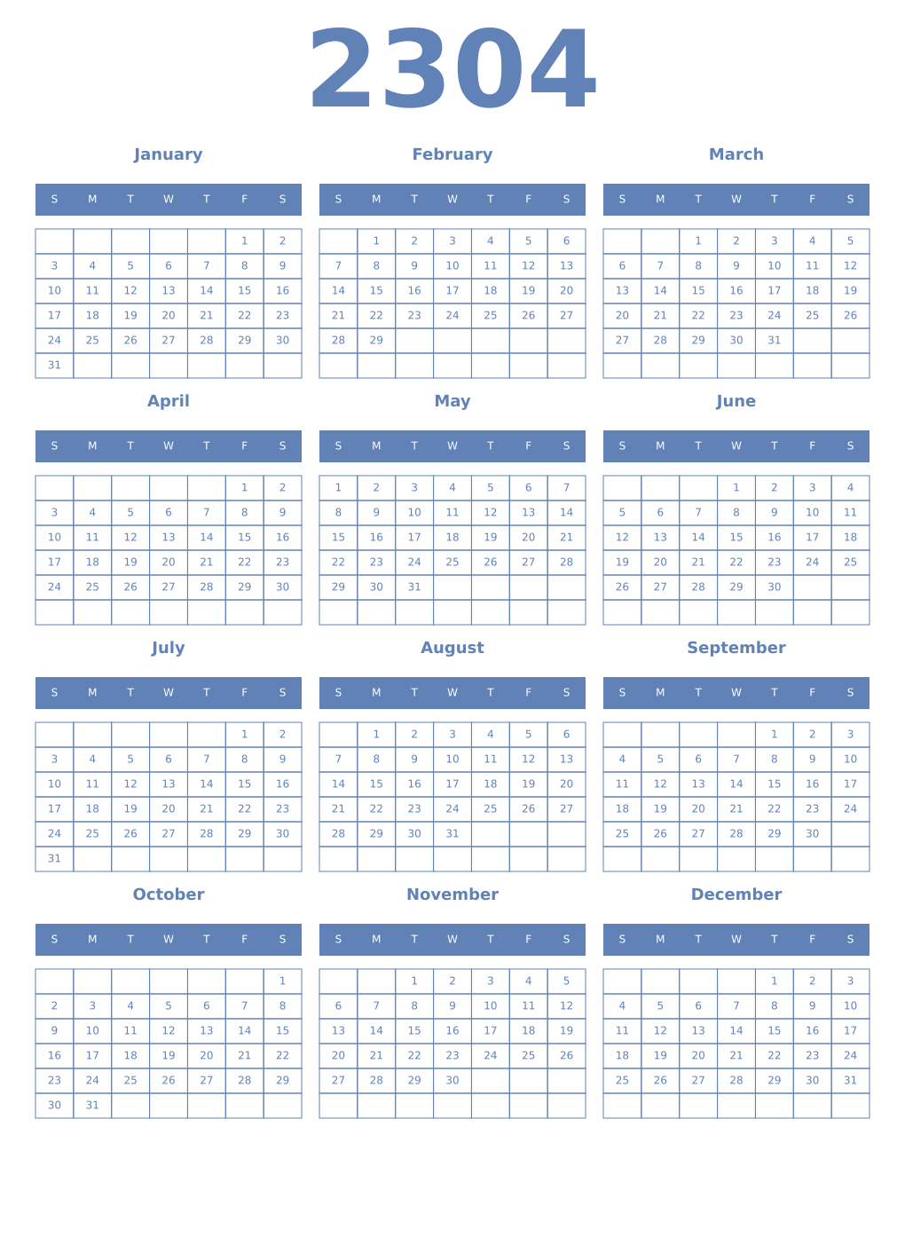 Printable 2304 Year Calendars glaucous