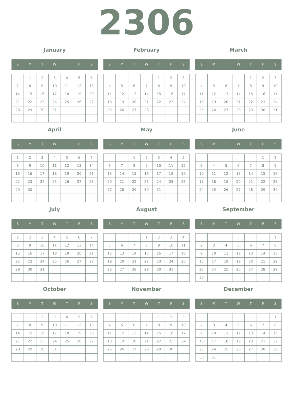 Printable 2306 Year Calendars xanadu