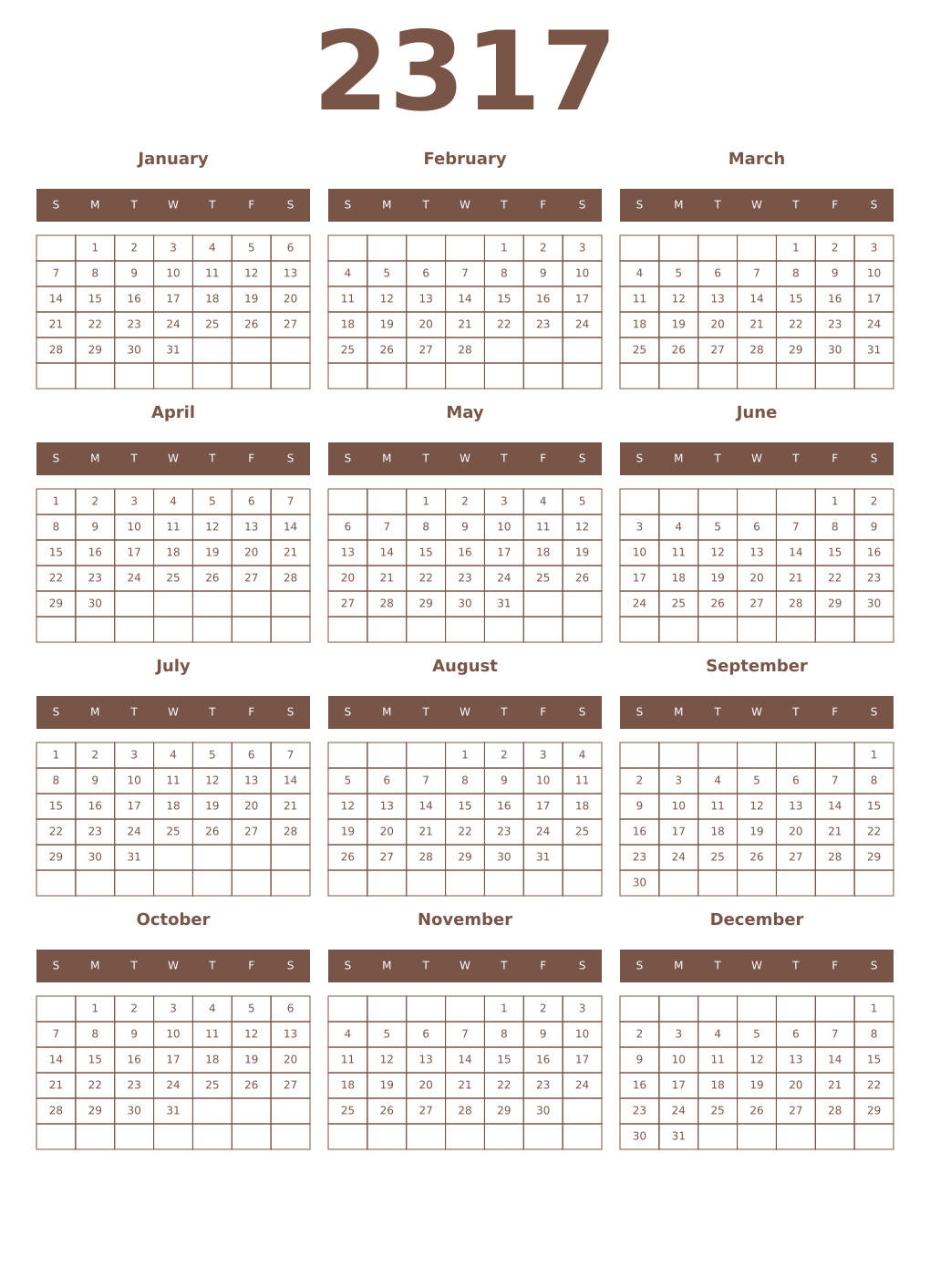 Printable 2317 Year Calendars coffe