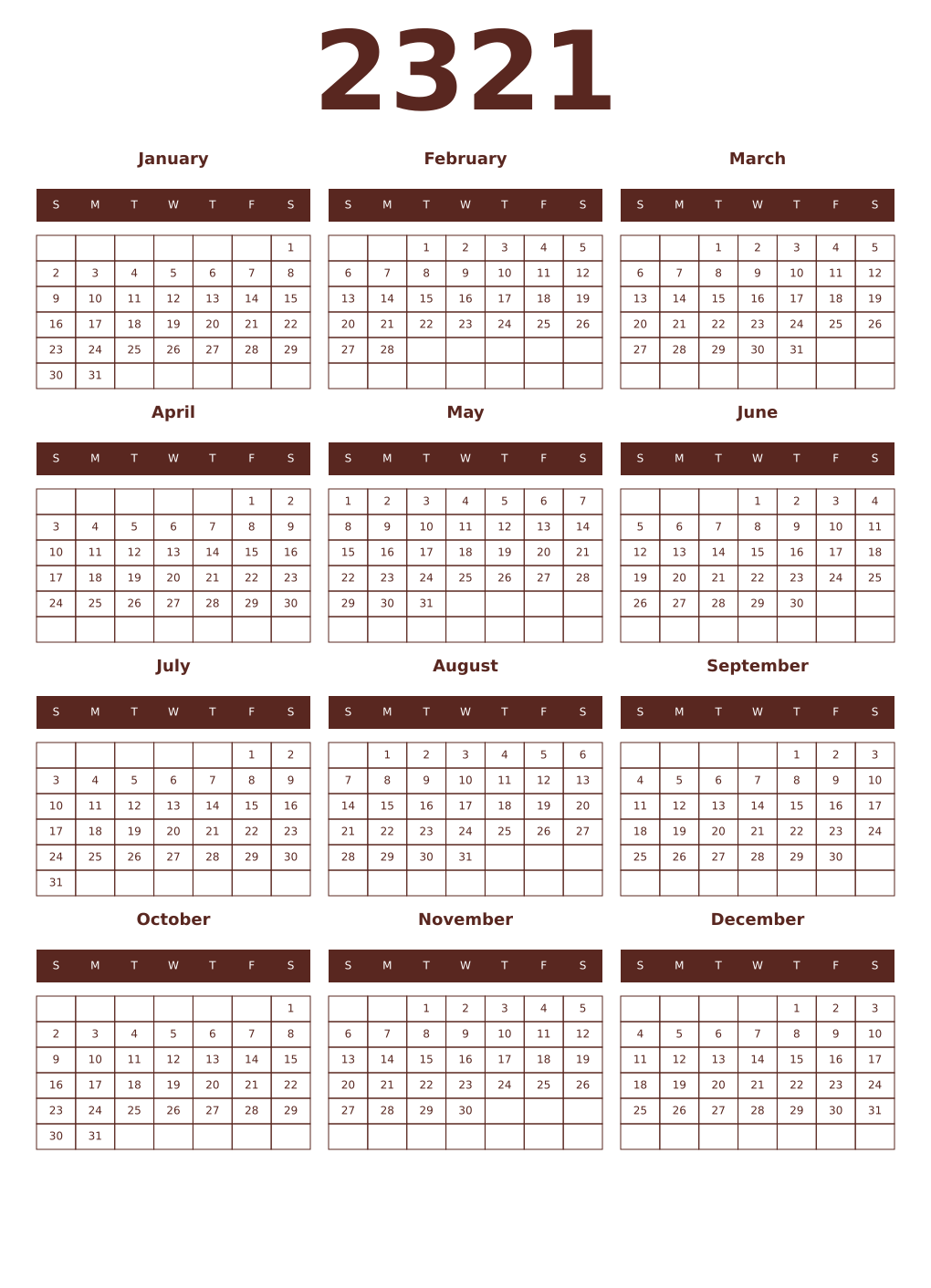 Printable 2321 Year Calendars mortuum