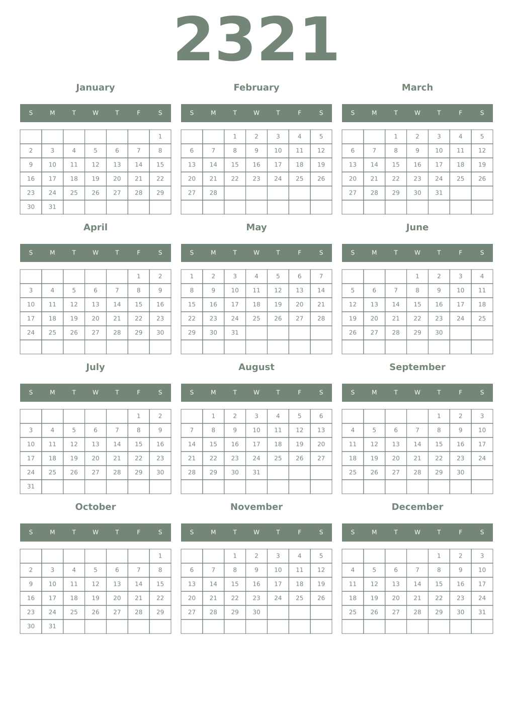 Printable 2321 Year Calendars xanadu
