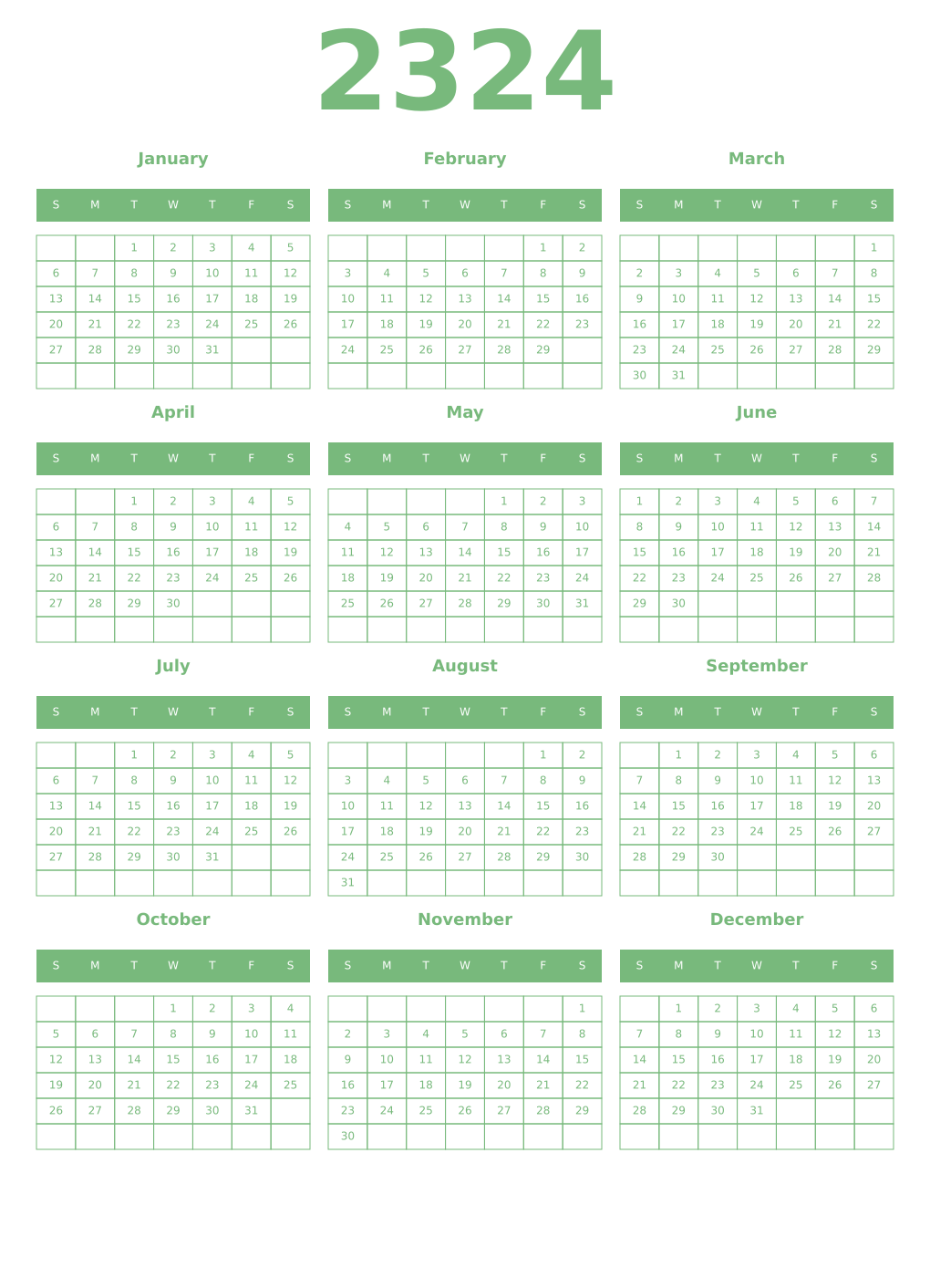 Printable 2324 Year Calendars celadon